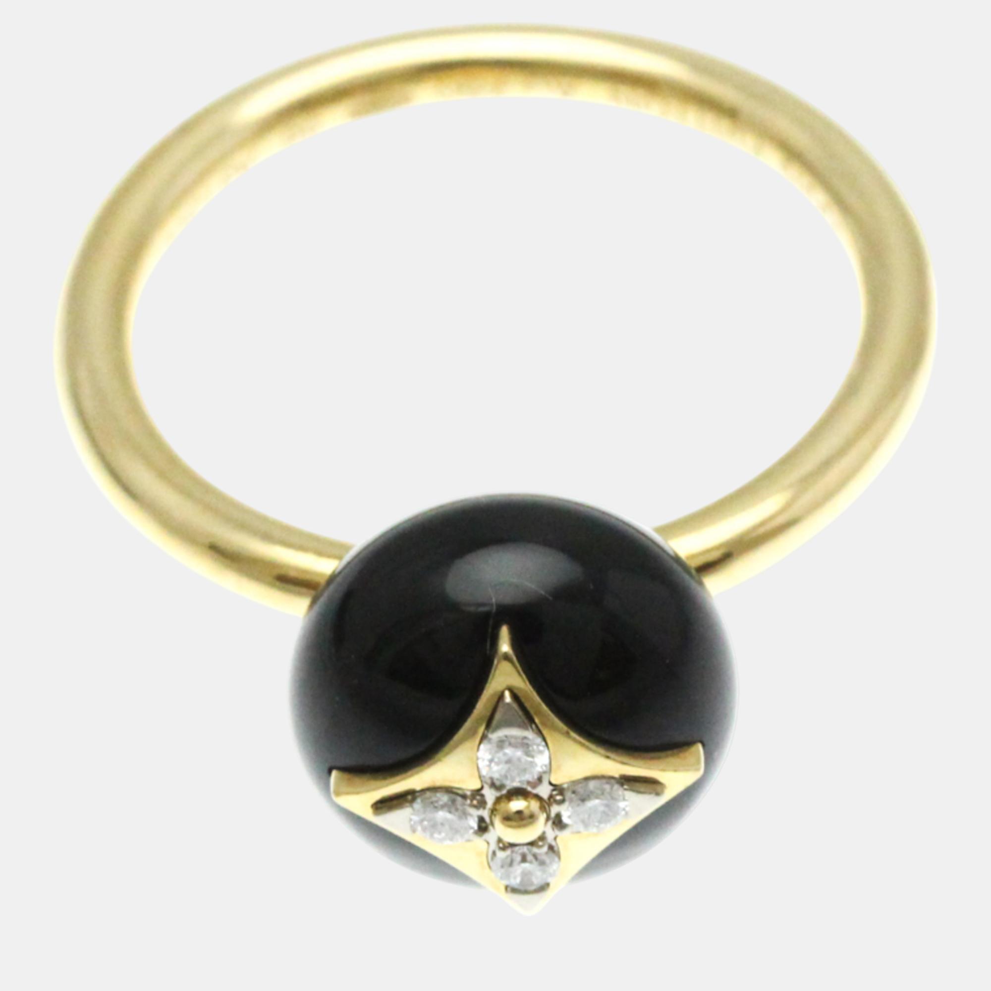 Louis Vuitton 18K Yellow Gold Diamond Onyx Color Blossom Ring Carat/0.07