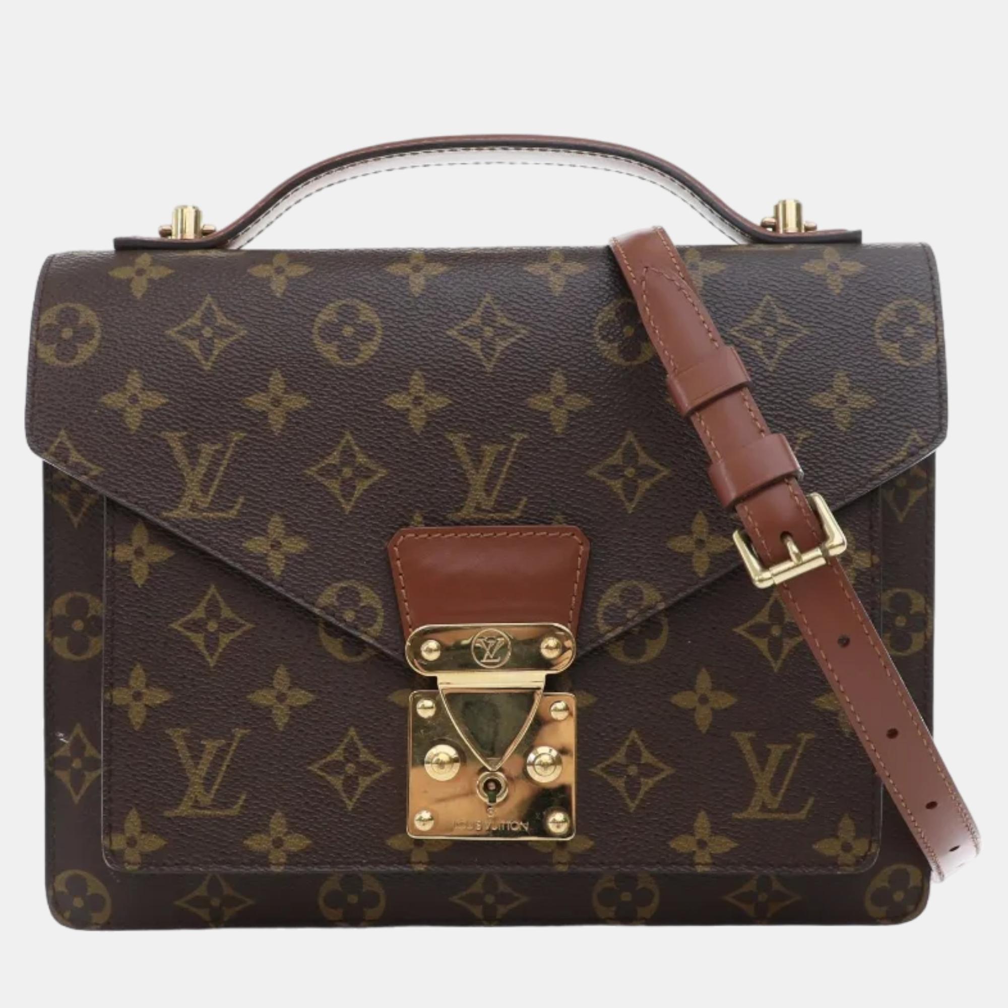 Louis vuitton brown coated canvas monceau satchel bag