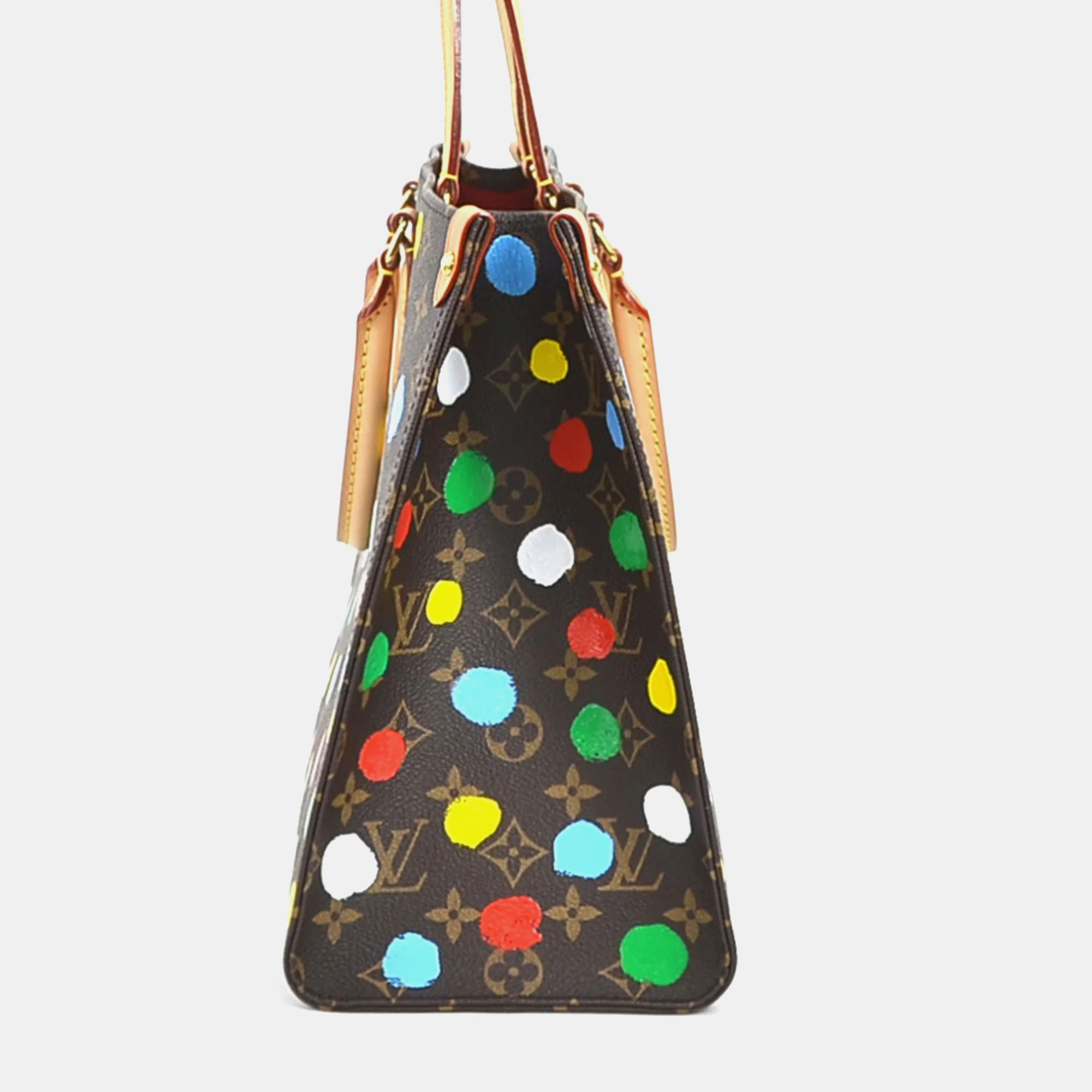 Louis Vuitton X Yayoi Kusama Brown Coated Canvas Painted Dots OnTheGo MM Tote Bag