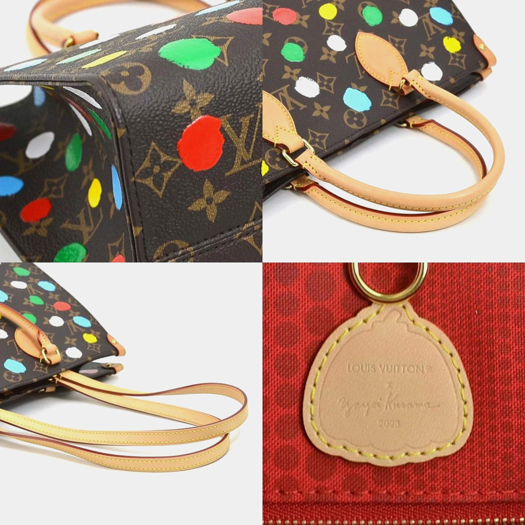 Louis Vuitton X Yayoi Kusama Brown Coated Canvas Painted Dots OnTheGo MM Tote Bag