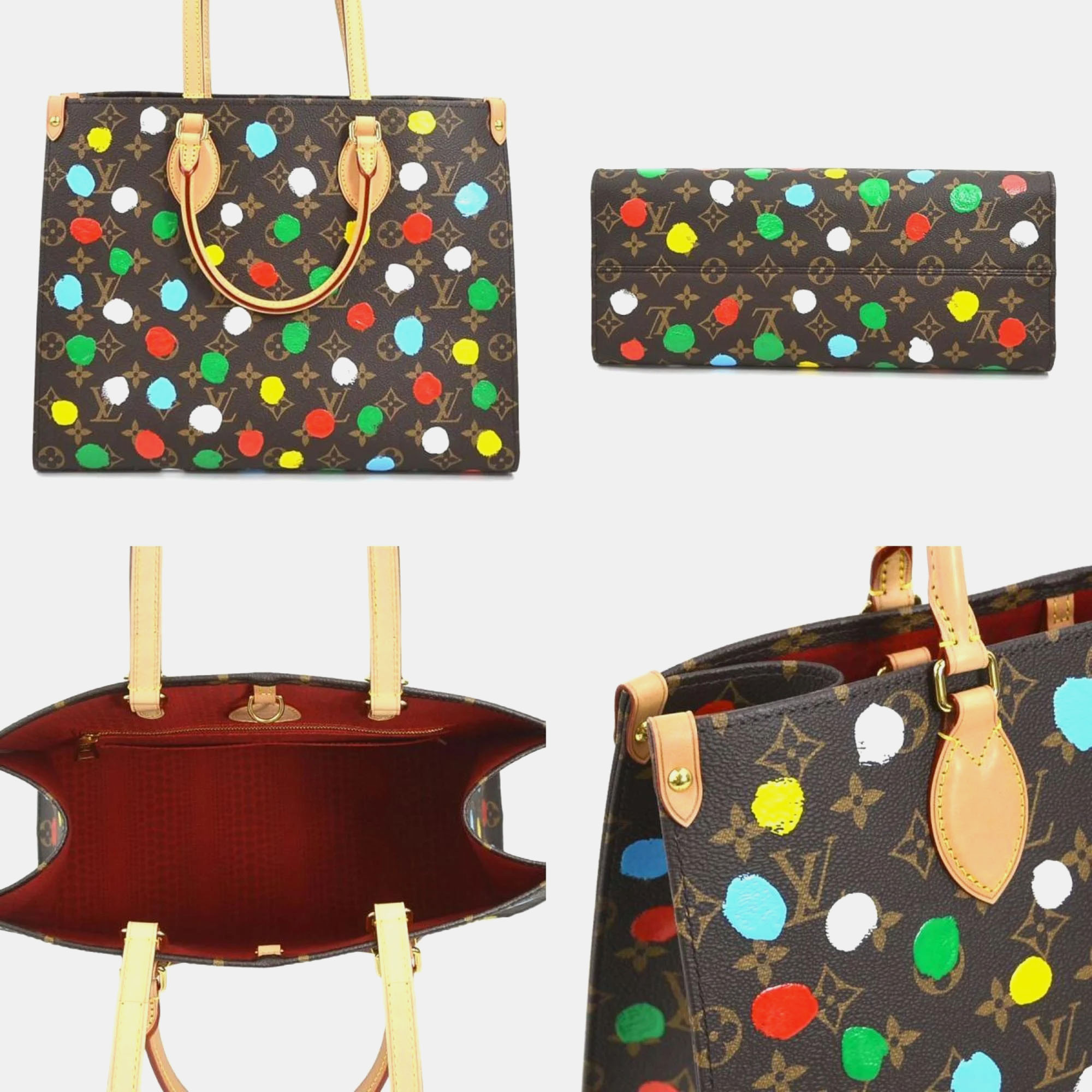 Louis Vuitton X Yayoi Kusama Brown Coated Canvas Painted Dots OnTheGo MM Tote Bag