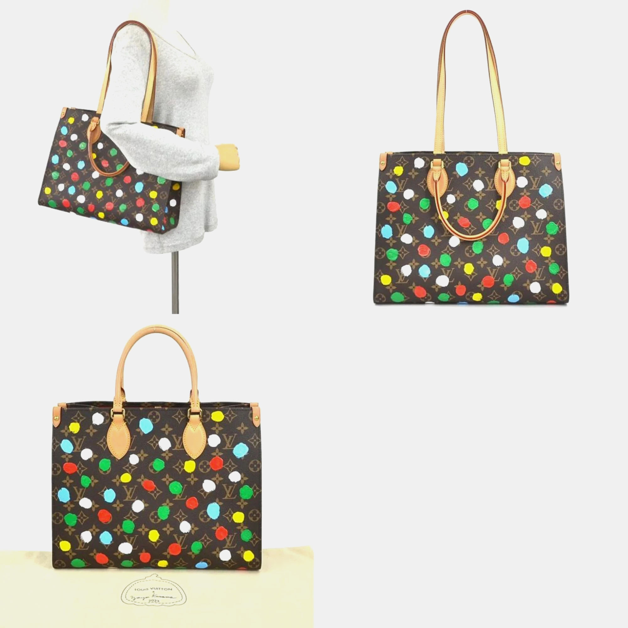 Louis Vuitton X Yayoi Kusama Brown Coated Canvas Painted Dots OnTheGo MM Tote Bag