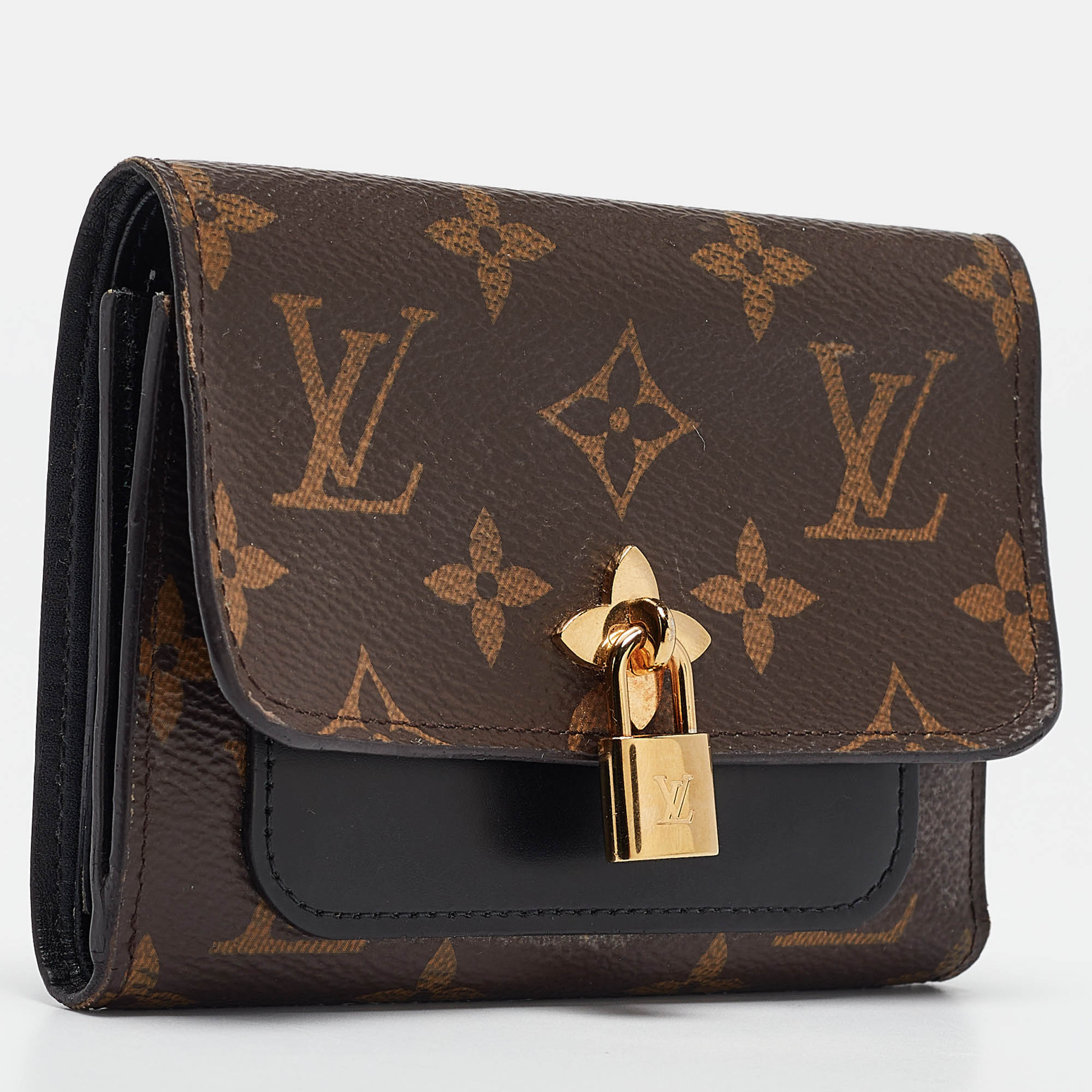 Louis Vuitton Black Monogram Canvas And Leather Flower Lock Wallet