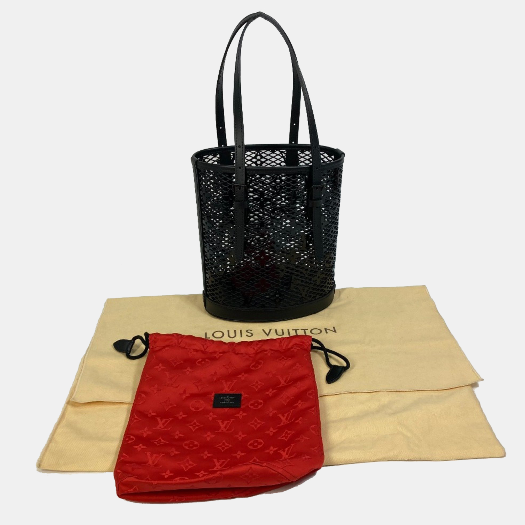 Louis Vuitton Black Monogram Leather Lace Bucket Shoulder Bag