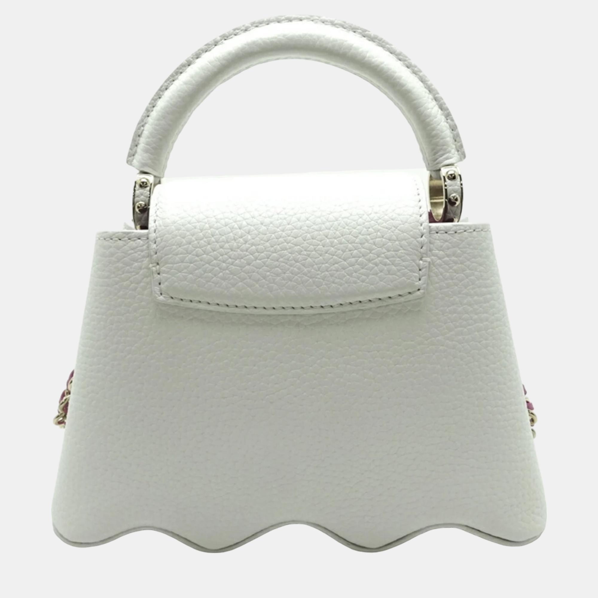 Louis Vuitton White Leather Mini Capucines Capushell Top Handle Bag