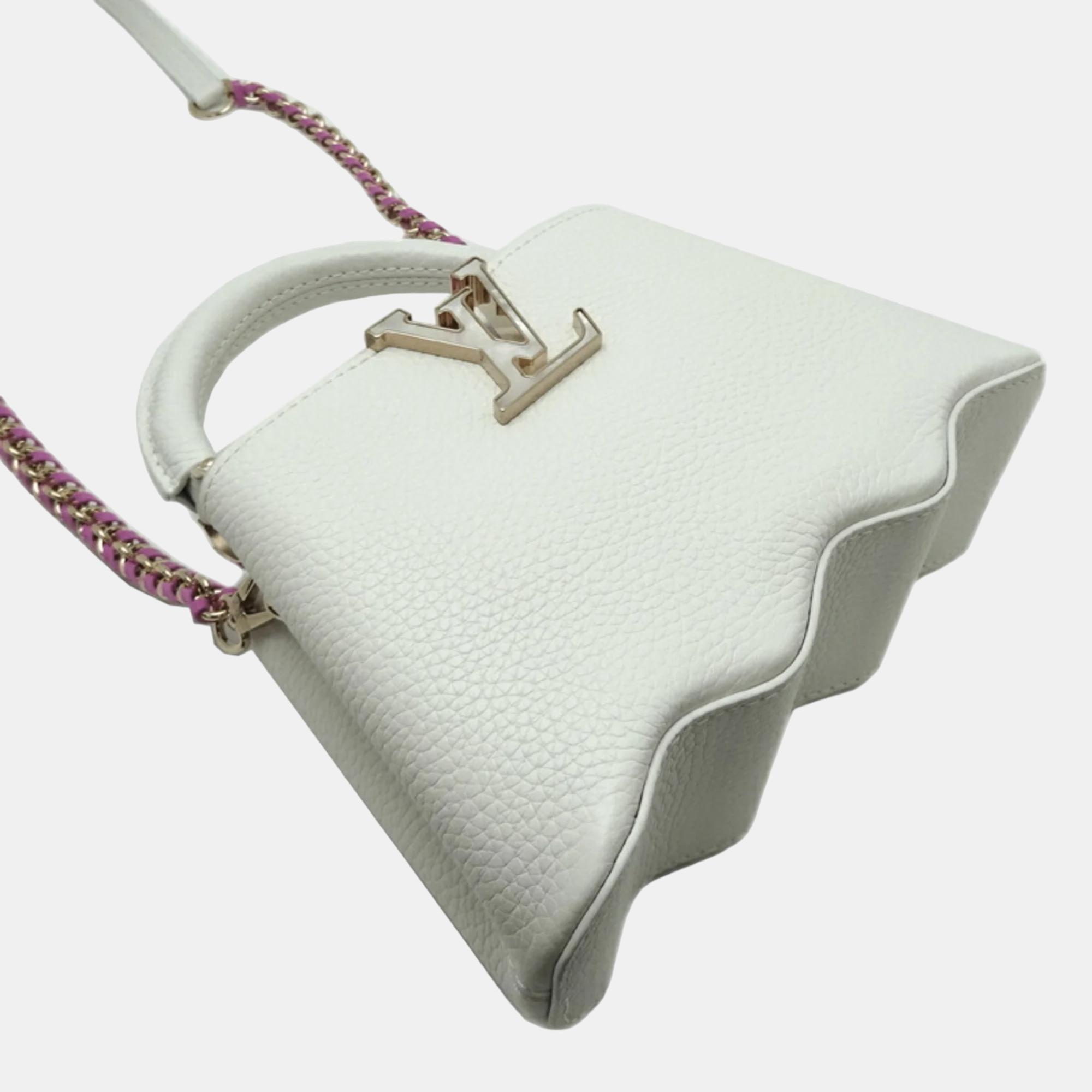 Louis Vuitton White Leather Mini Capucines Capushell Top Handle Bag