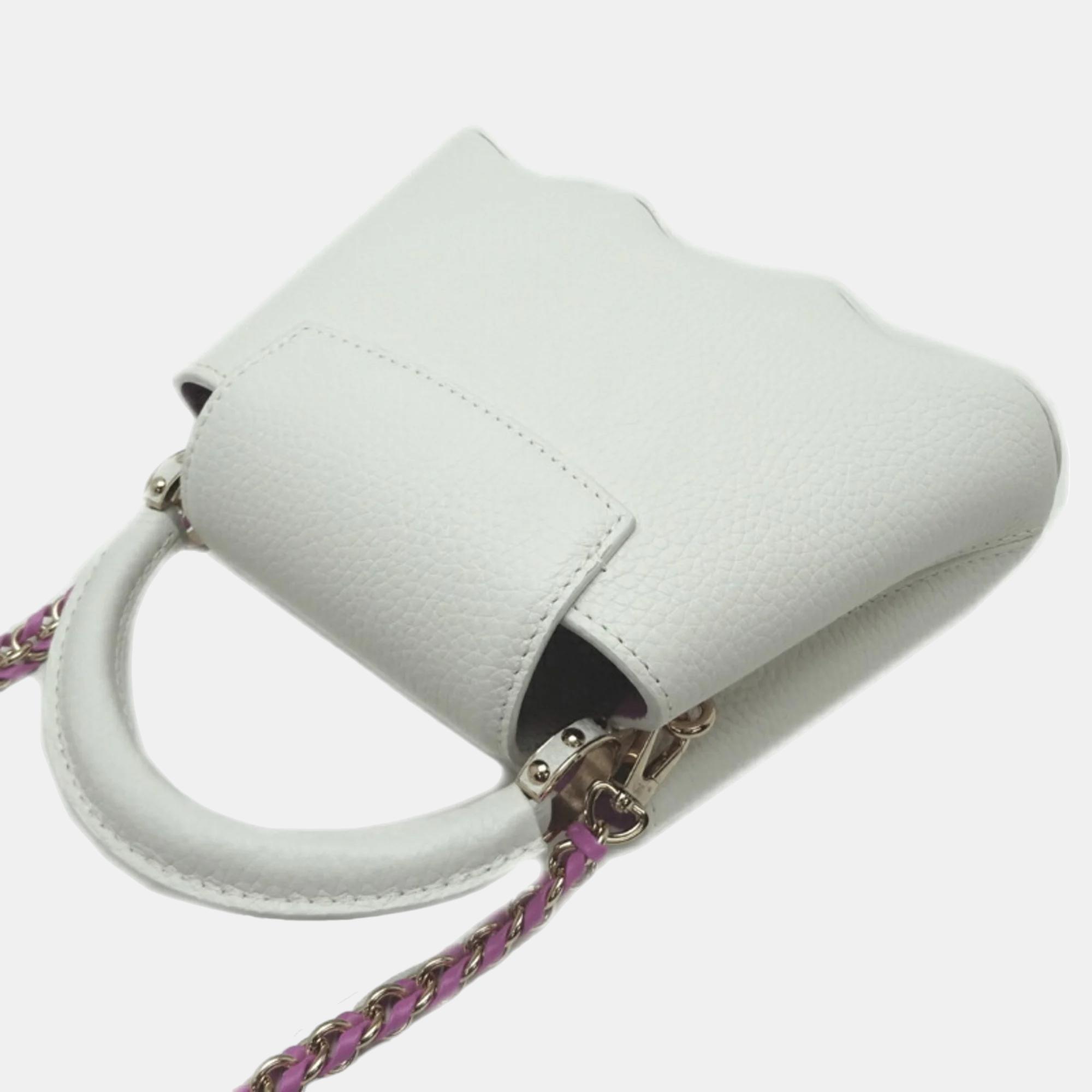 Louis Vuitton White Leather Mini Capucines Capushell Top Handle Bag