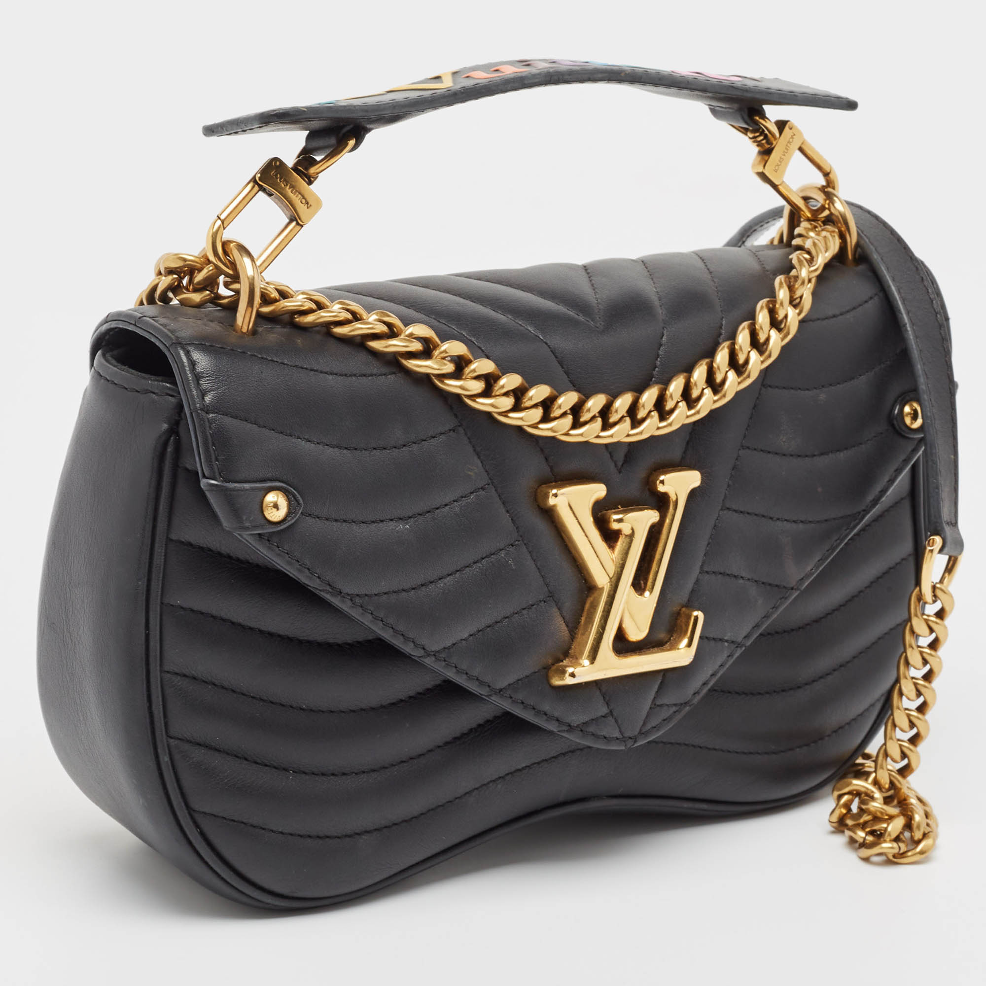 Louis Vuitton Black Quilted Leather New Wave Chain MM Bag