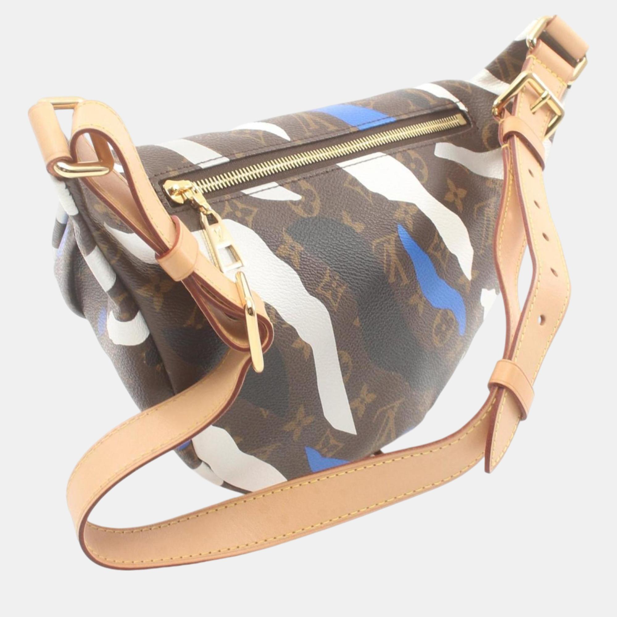 Louis Vuitton League Of Legends Brown Blue Multicolor Coated Canvas Leather MM Monogram Waist Bag