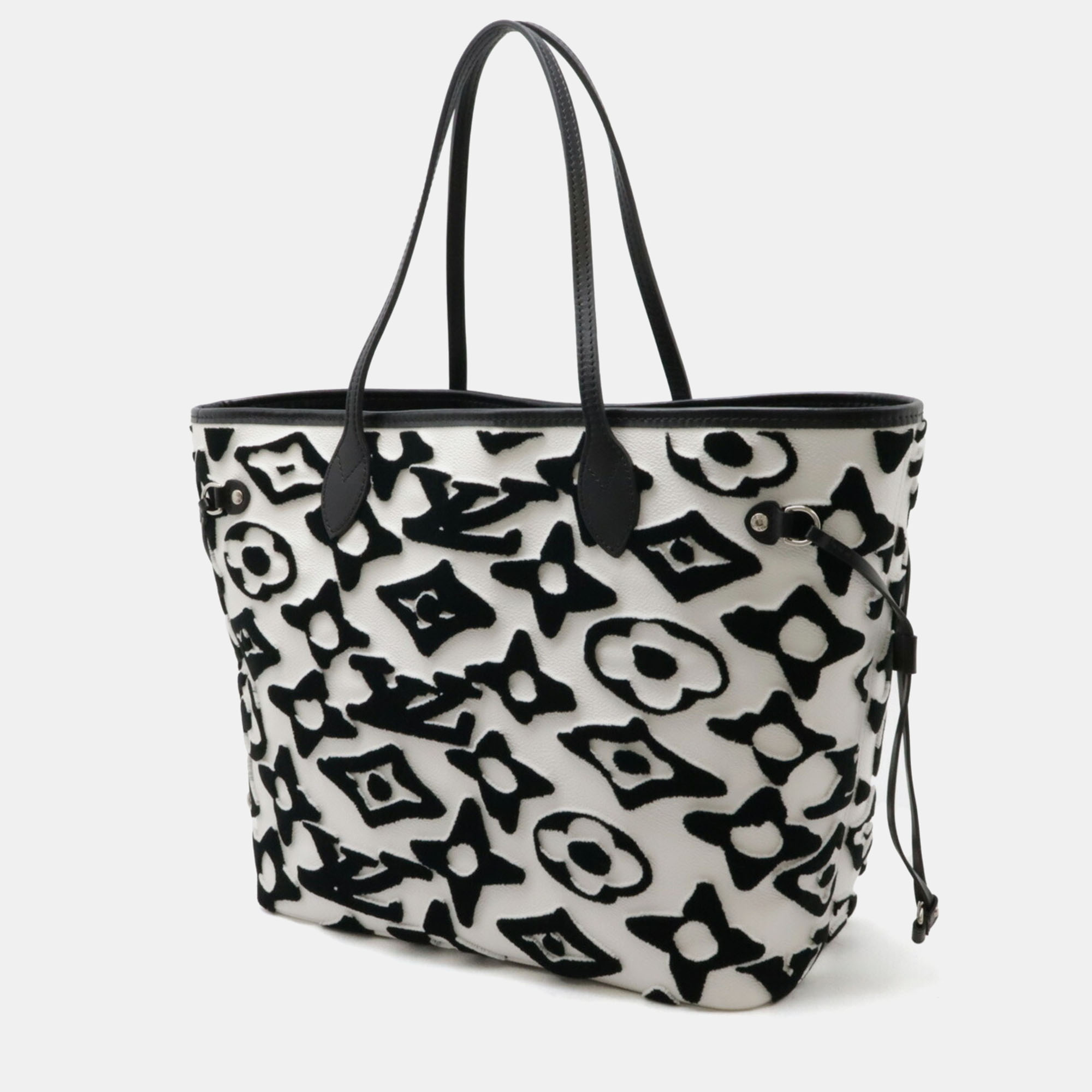 Louis Vuitton Black White Neverfull MM Tote Bag