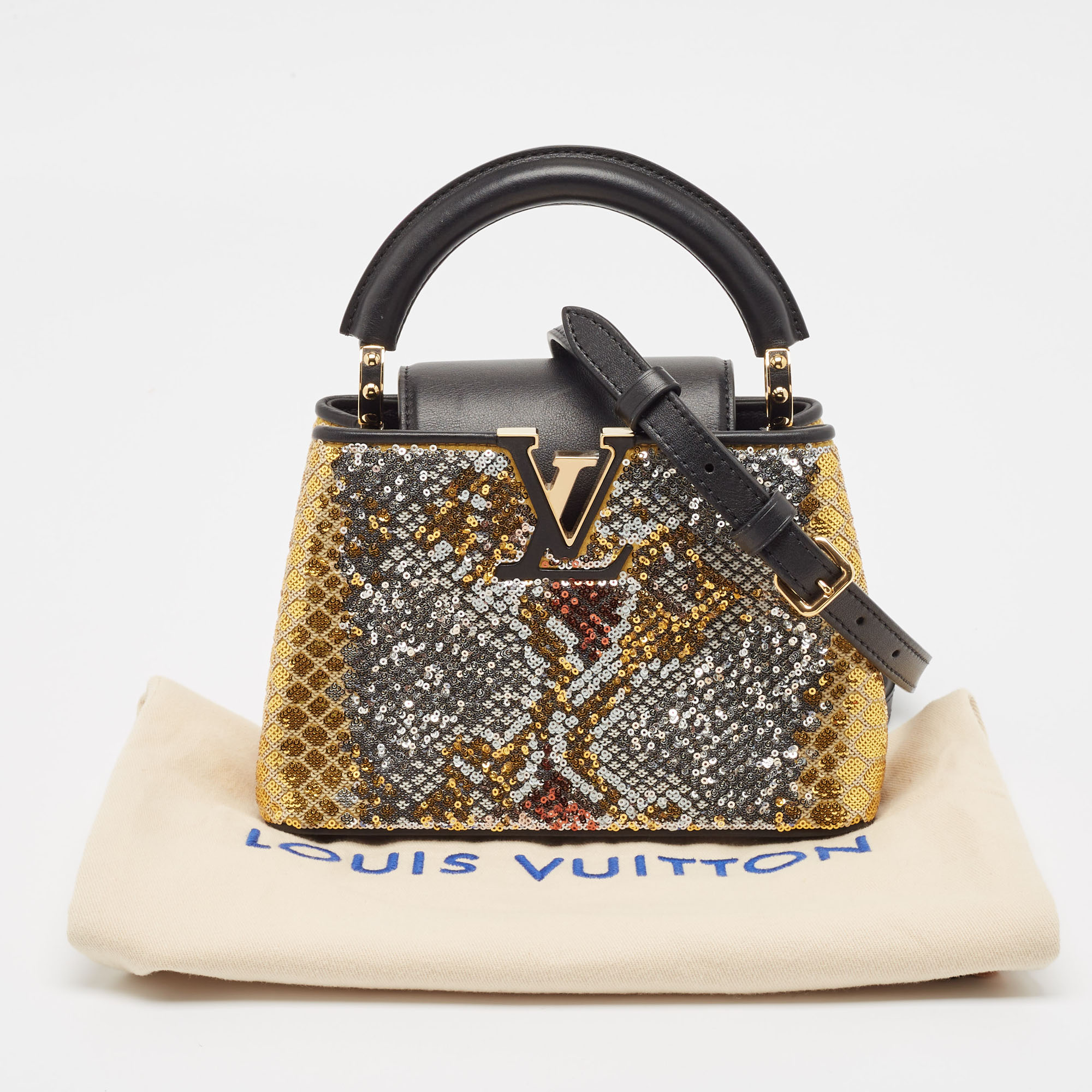 Louis Vuitton Multicolor Sequin And Leather Mini Capucines Bag