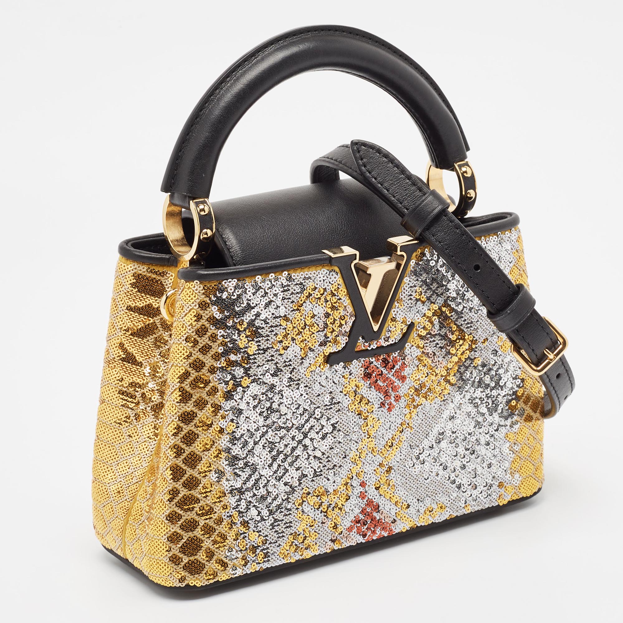 Louis Vuitton Multicolor Sequin And Leather Mini Capucines Bag