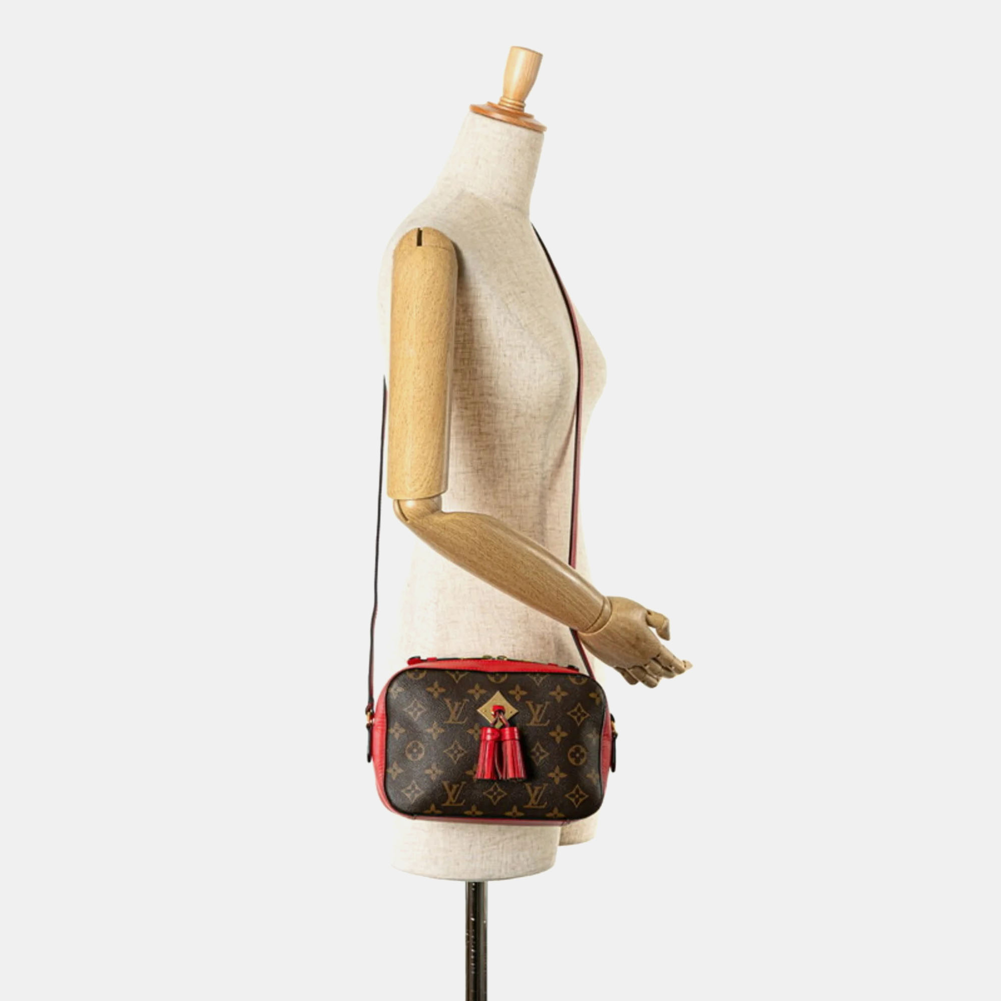 Louis Vuitton Red/Brown Monogram Canvas With Leather Saintonge Shoulder Bags