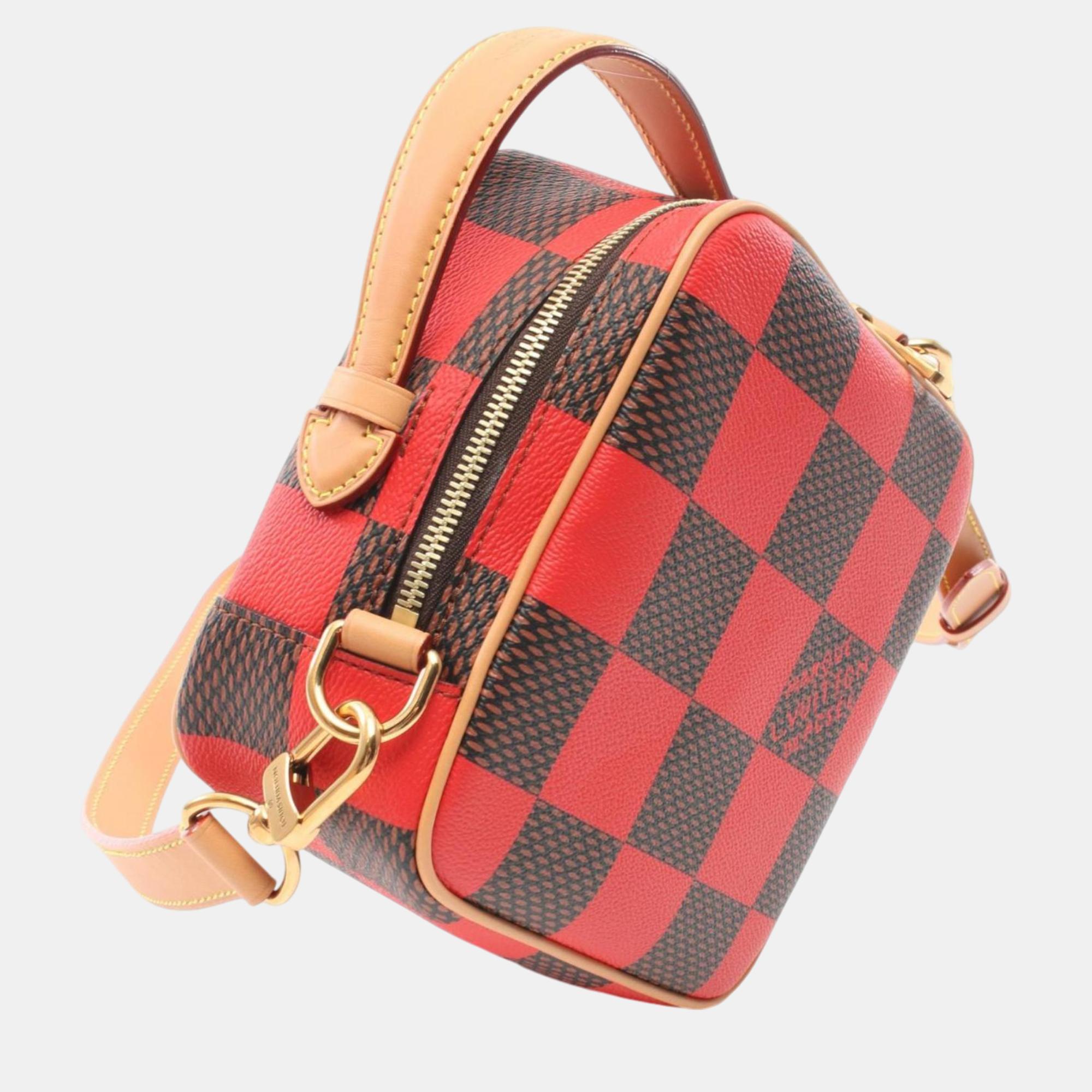 Louis Vuitton Chess Coated Canvas Leather Damier Red Black Brown Handbag