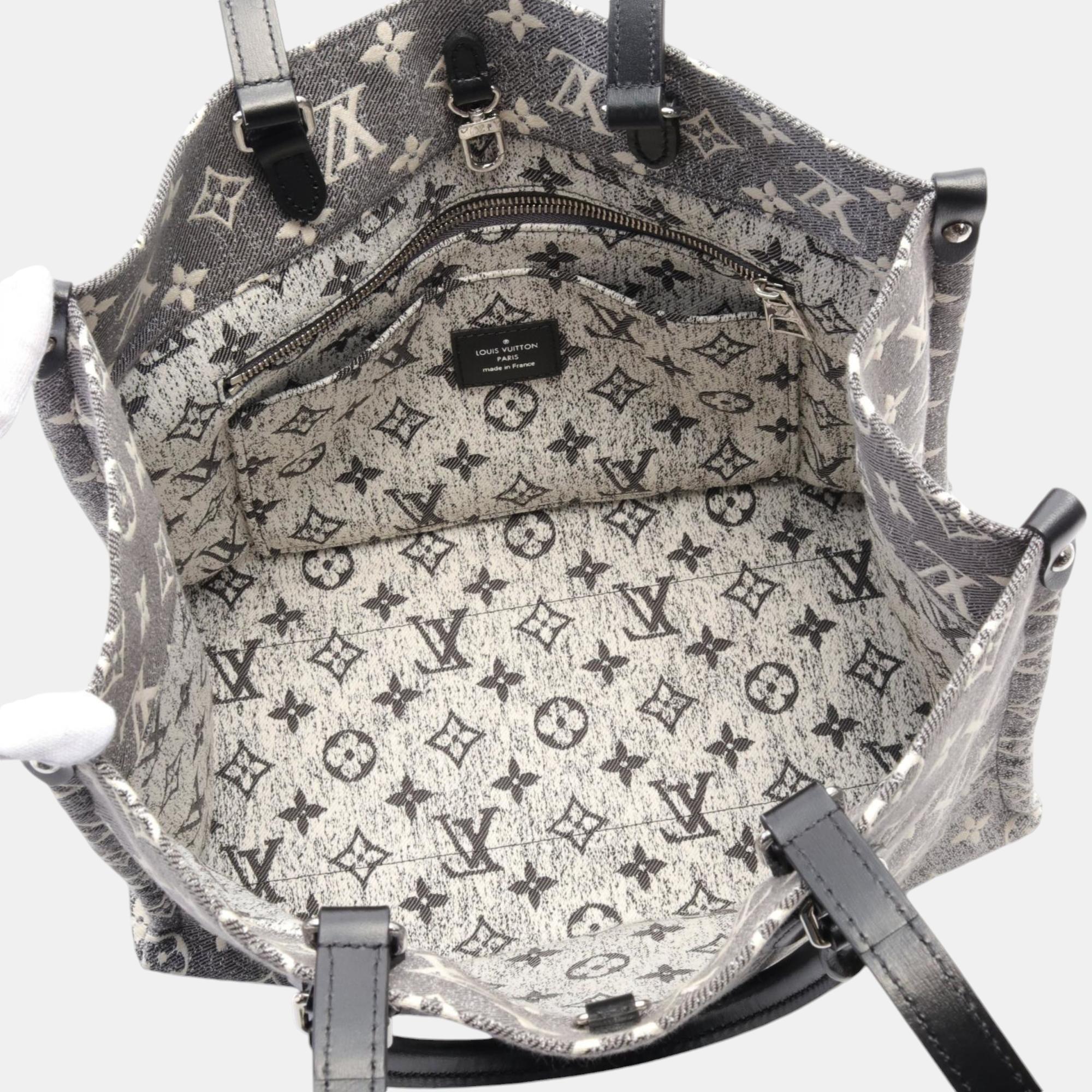 Louis Vuitton On The Go Mm Denim Leather Monogram Black White Tote Bag