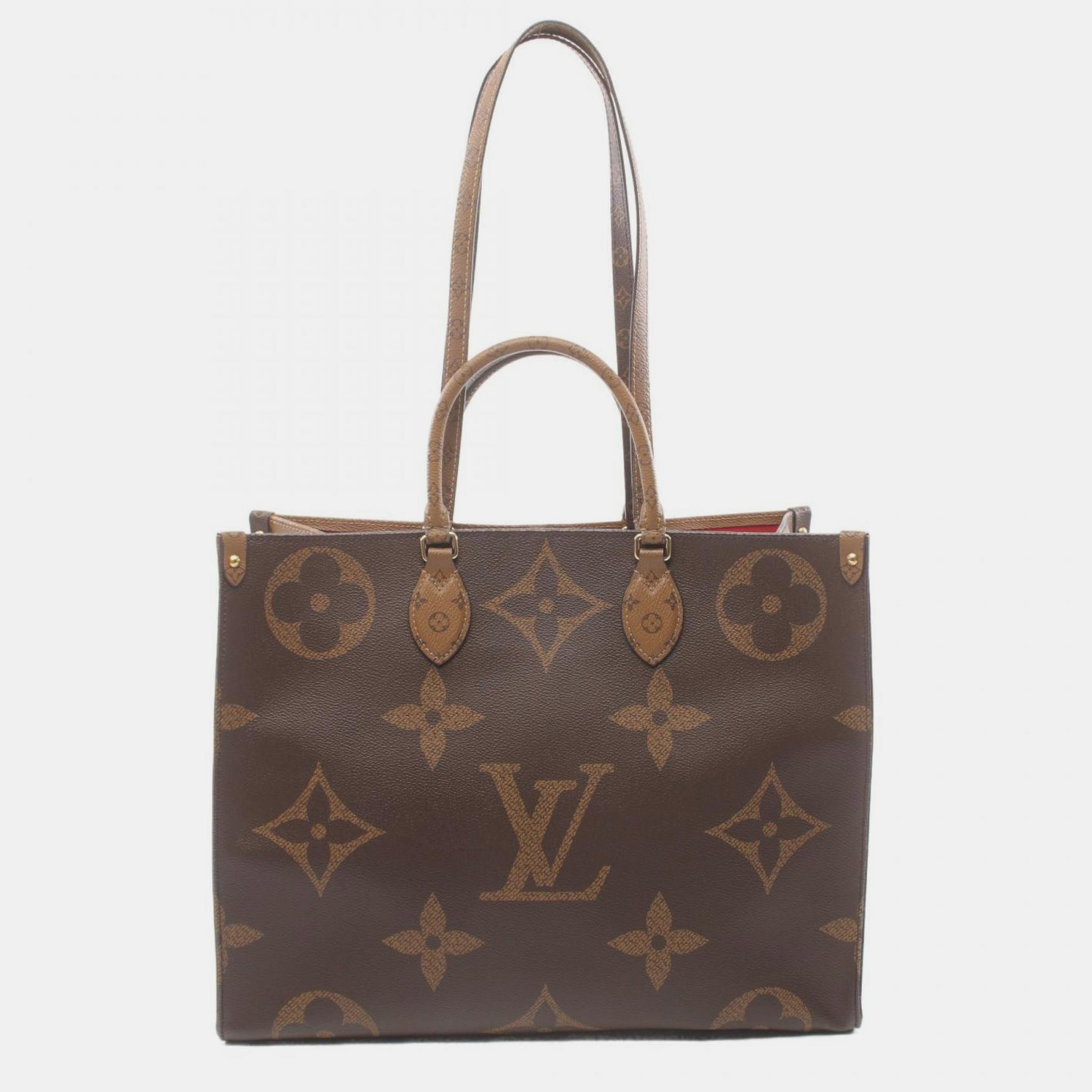 Louis Vuitton On The Go Gm Monogram Giant Reverse Coated Canvas Reverse Brown Beige Tote Bag