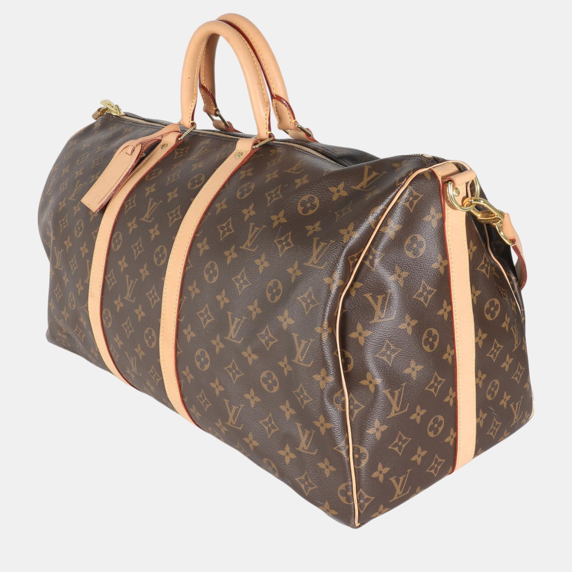 Louis Vuitton Brown Monogram Canvas Keepall Bandouliere 55 Bag