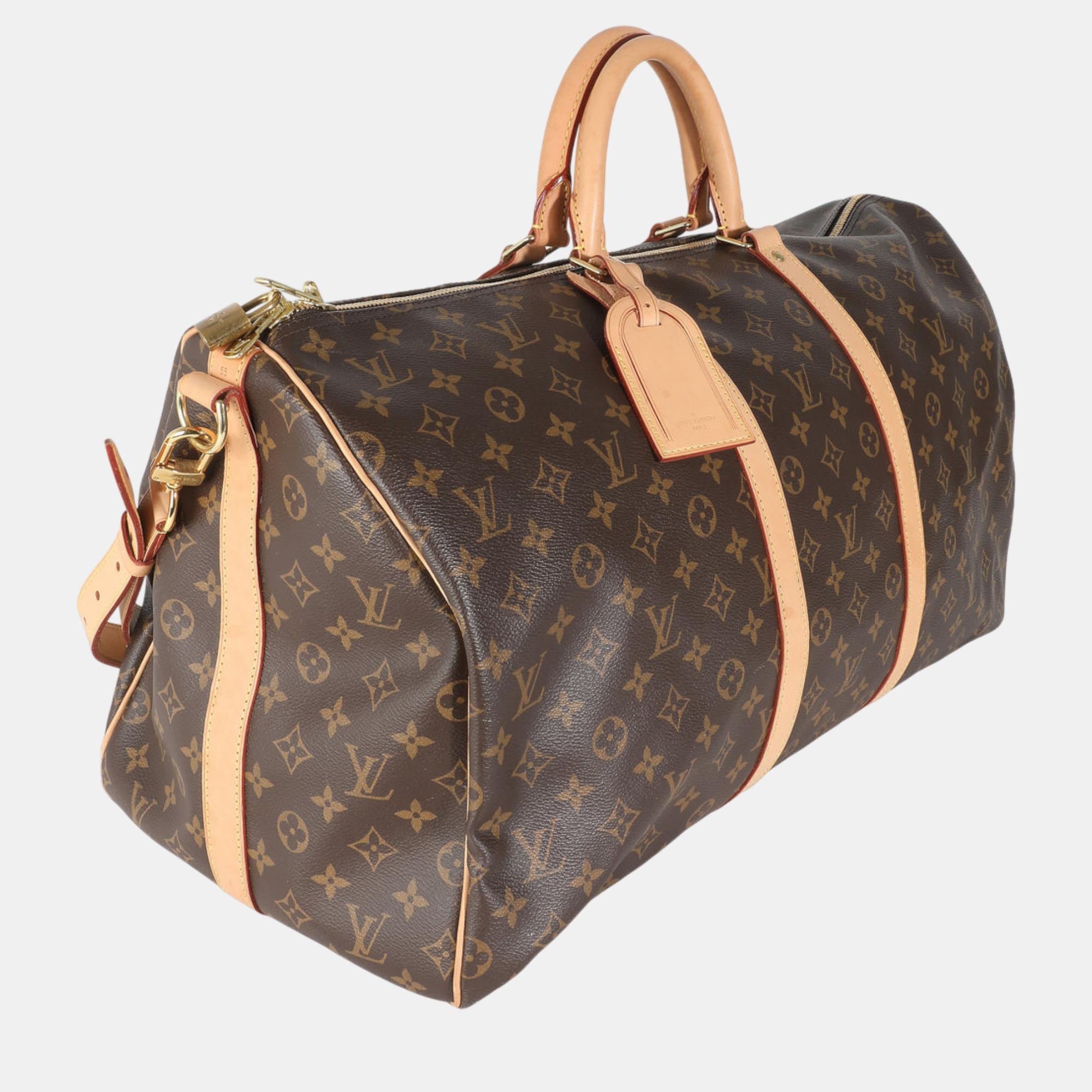 Louis Vuitton Brown Monogram Canvas Keepall Bandouliere 55 Bag