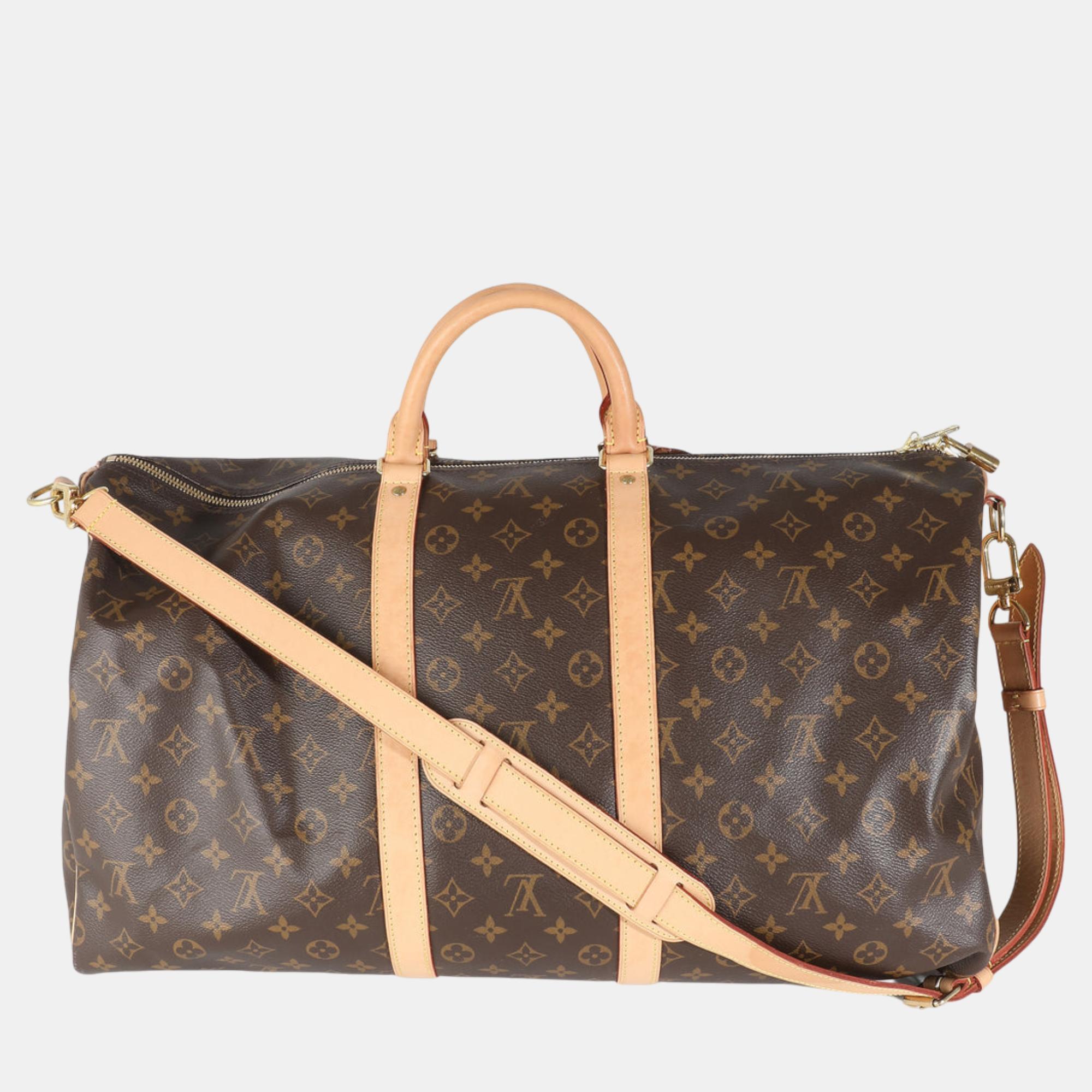 Louis Vuitton Brown Monogram Canvas Keepall Bandouliere 55 Bag