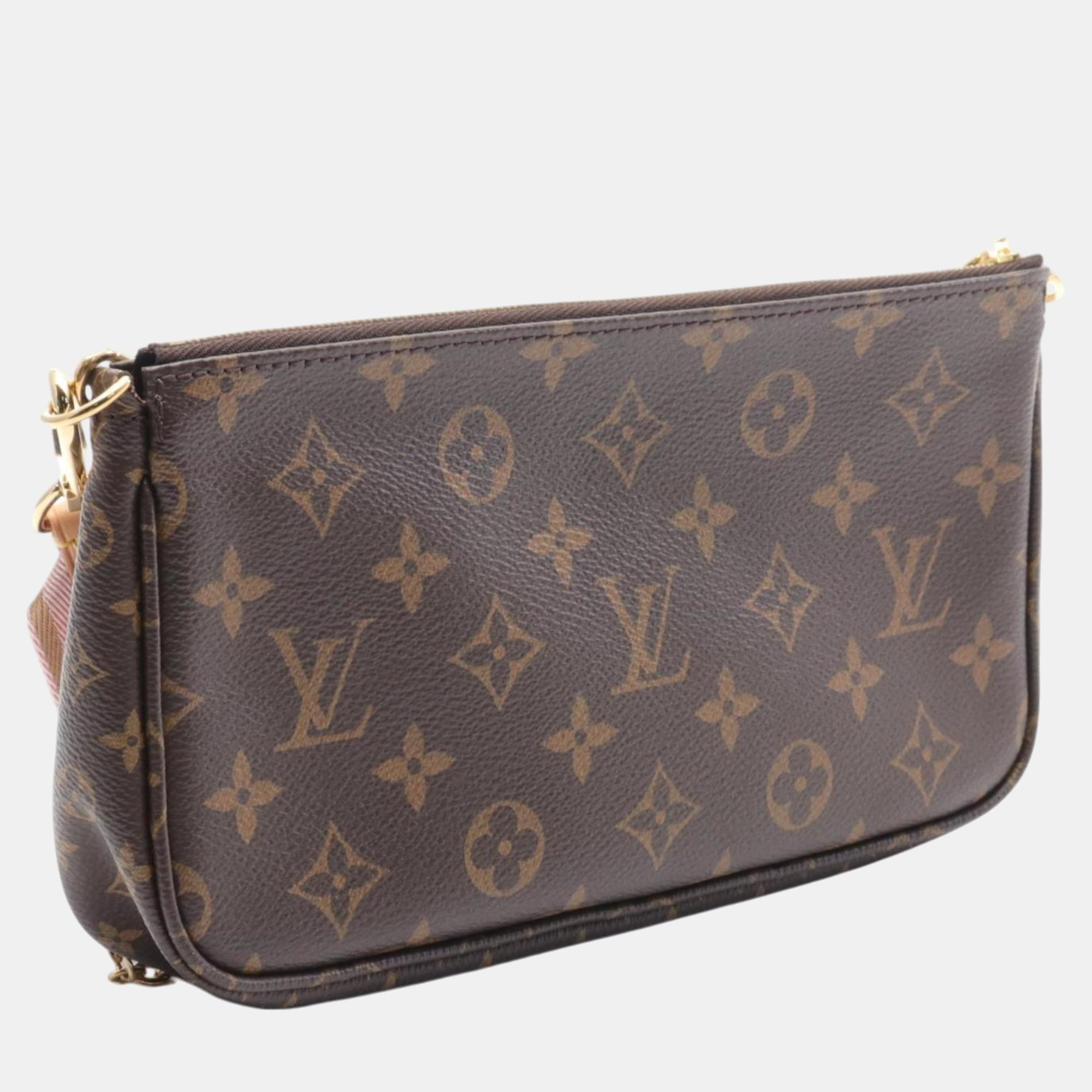 Louis Vuitton Coated Canvas Leather Monogram  Brown Pink Multi Pochette Accessoires Shoulder Bag