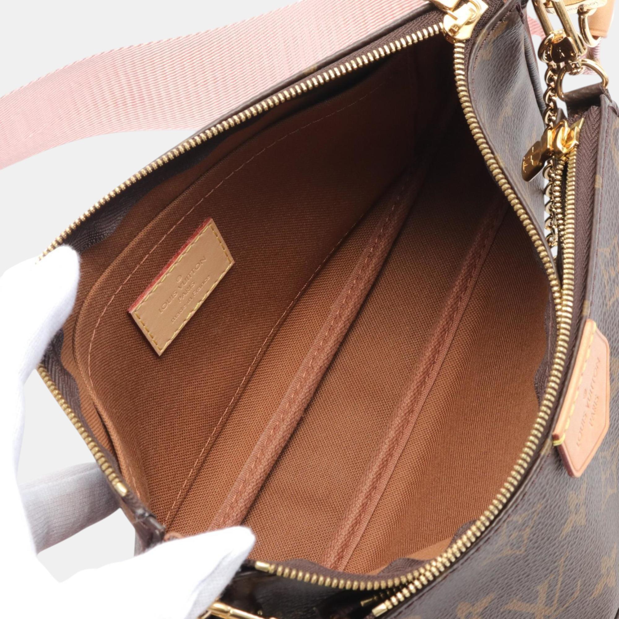 Louis Vuitton Coated Canvas Leather Monogram  Brown Pink Multi Pochette Accessoires Shoulder Bag