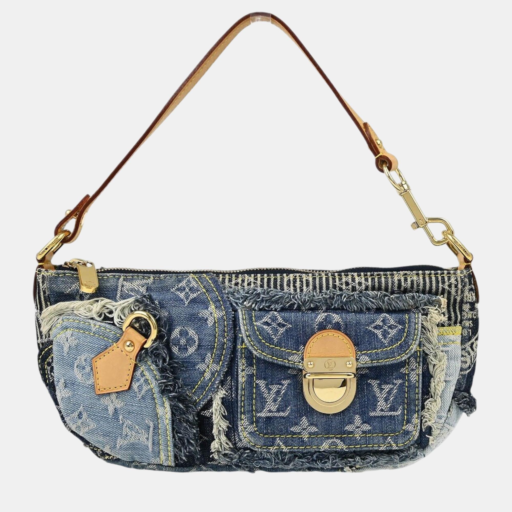 Louis Vuitton Blue Monogram Denim Patchwork Pouchy Handbag