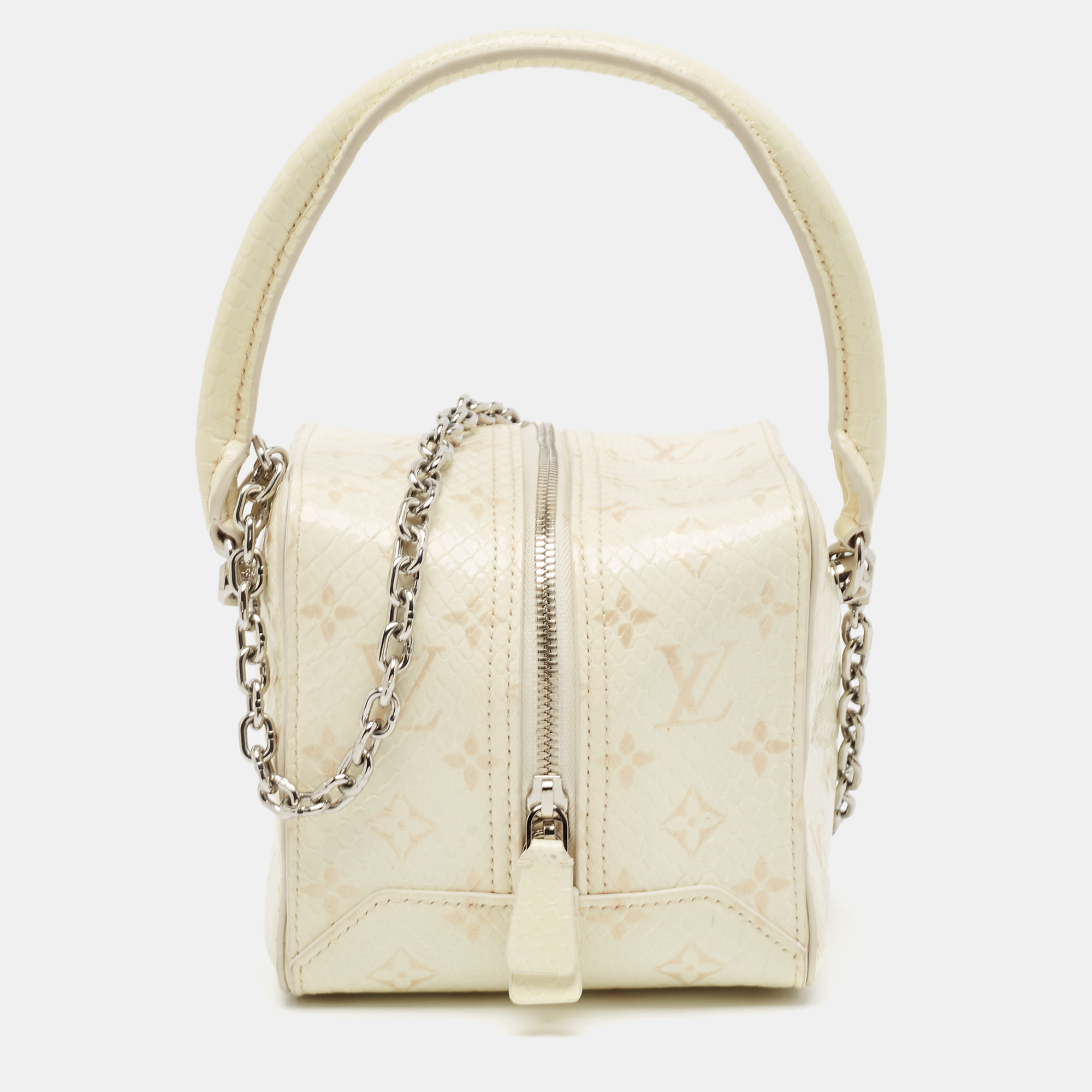 Louis Vuitton Cream Monogram Patent Python New Square Bag