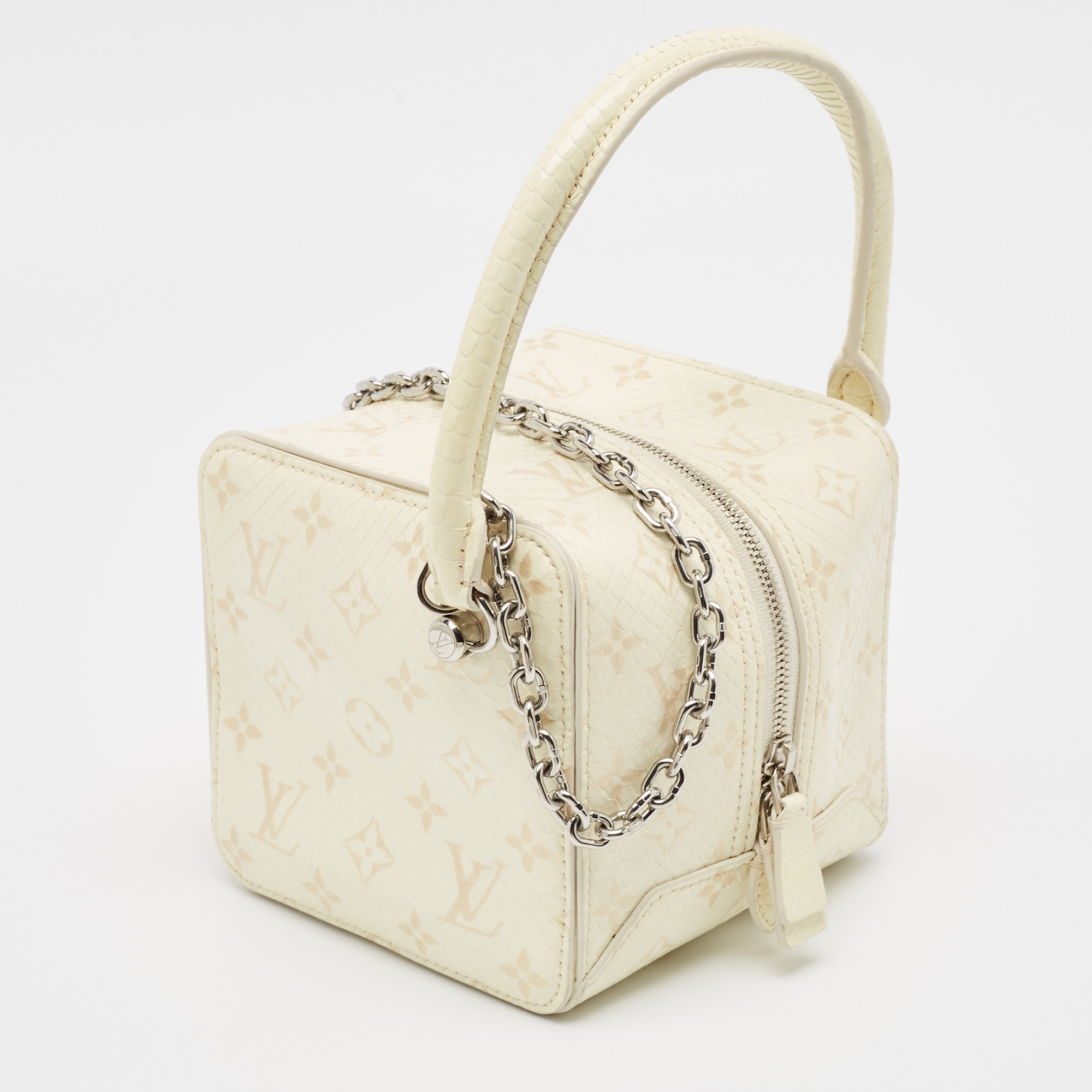 Louis Vuitton Cream Monogram Patent Python New Square Bag