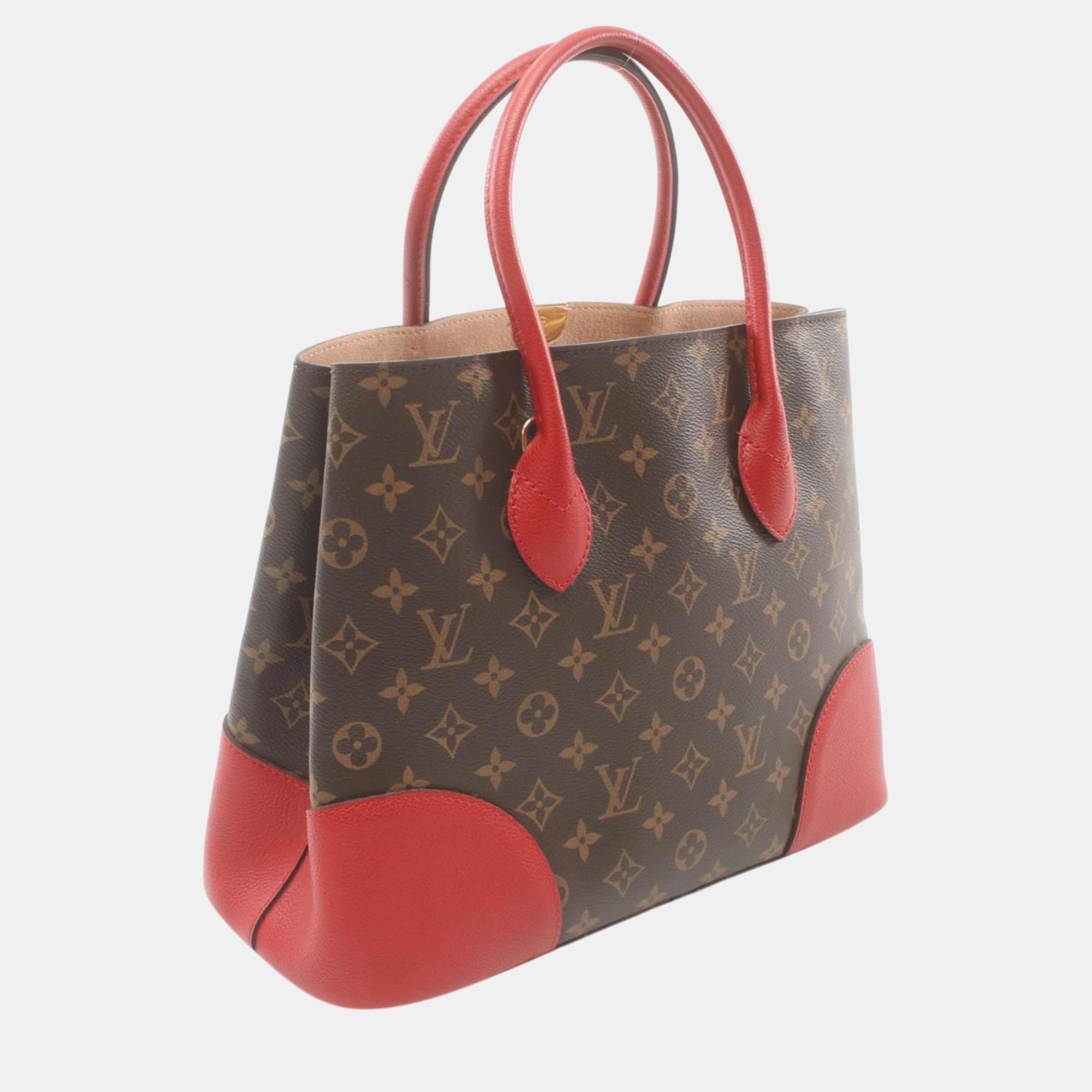 Louis Vuitton Coated Canvas Leather Brown Red Flandrin Monogram Cerise Tote Bag