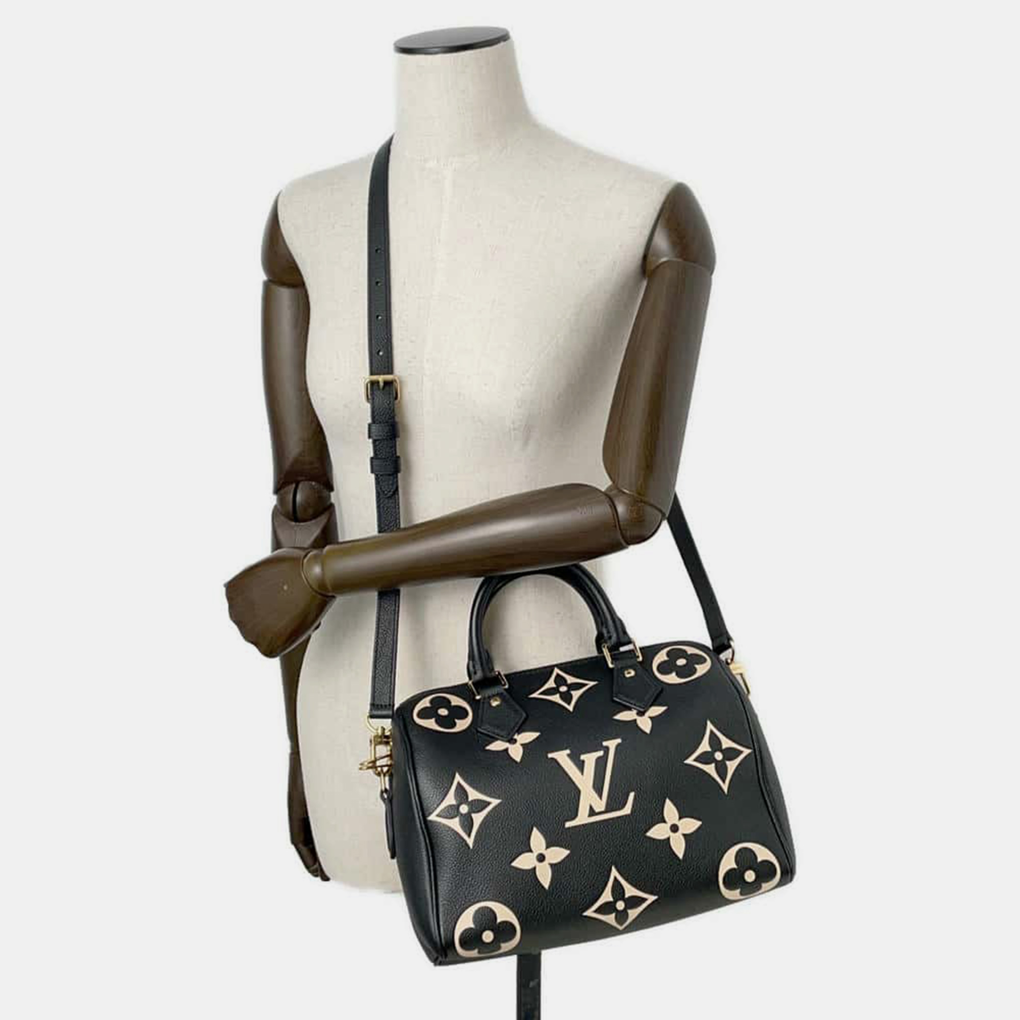 Louis Vuitton Speedy Bandouliere Red Bicolor Monogram Empreinte Leather Size 25