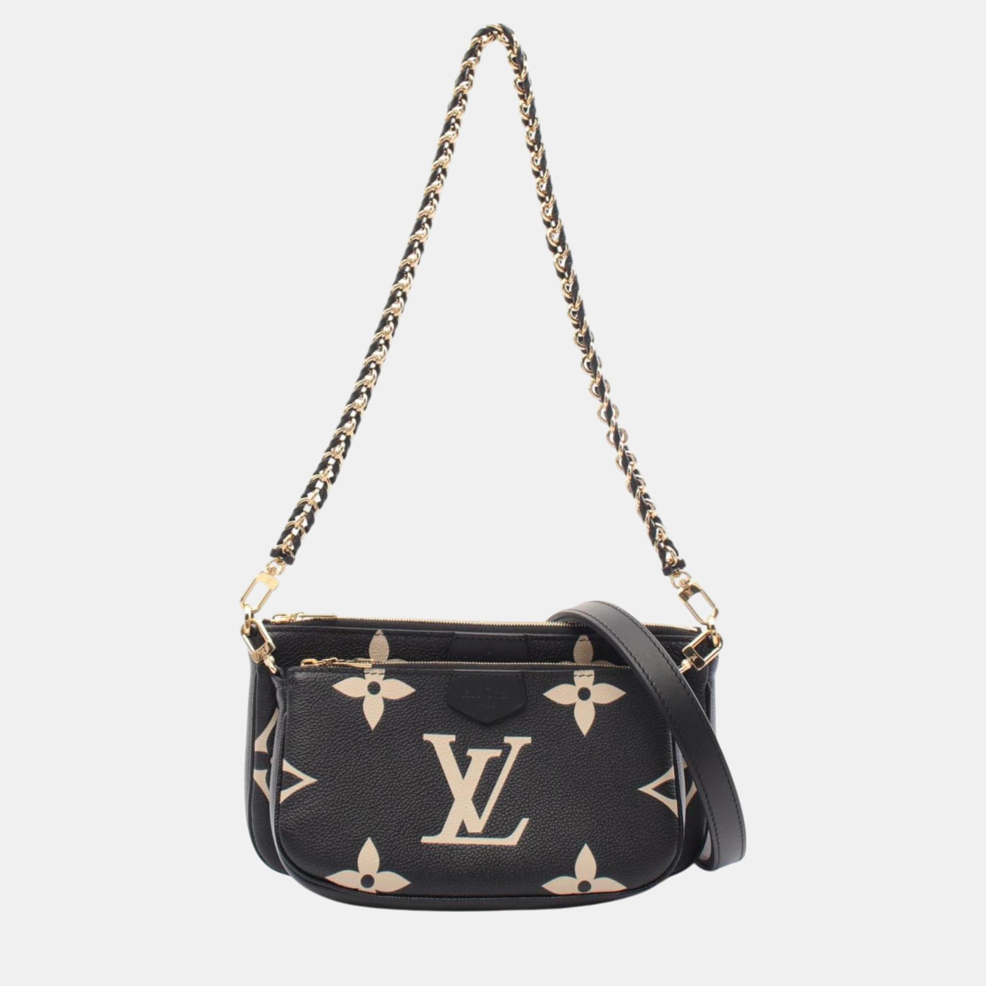 Louis Vuitton Black Beige Leather Multi Pochette Accessoires Bicolor Monogram Empreinte Shoulder Bag