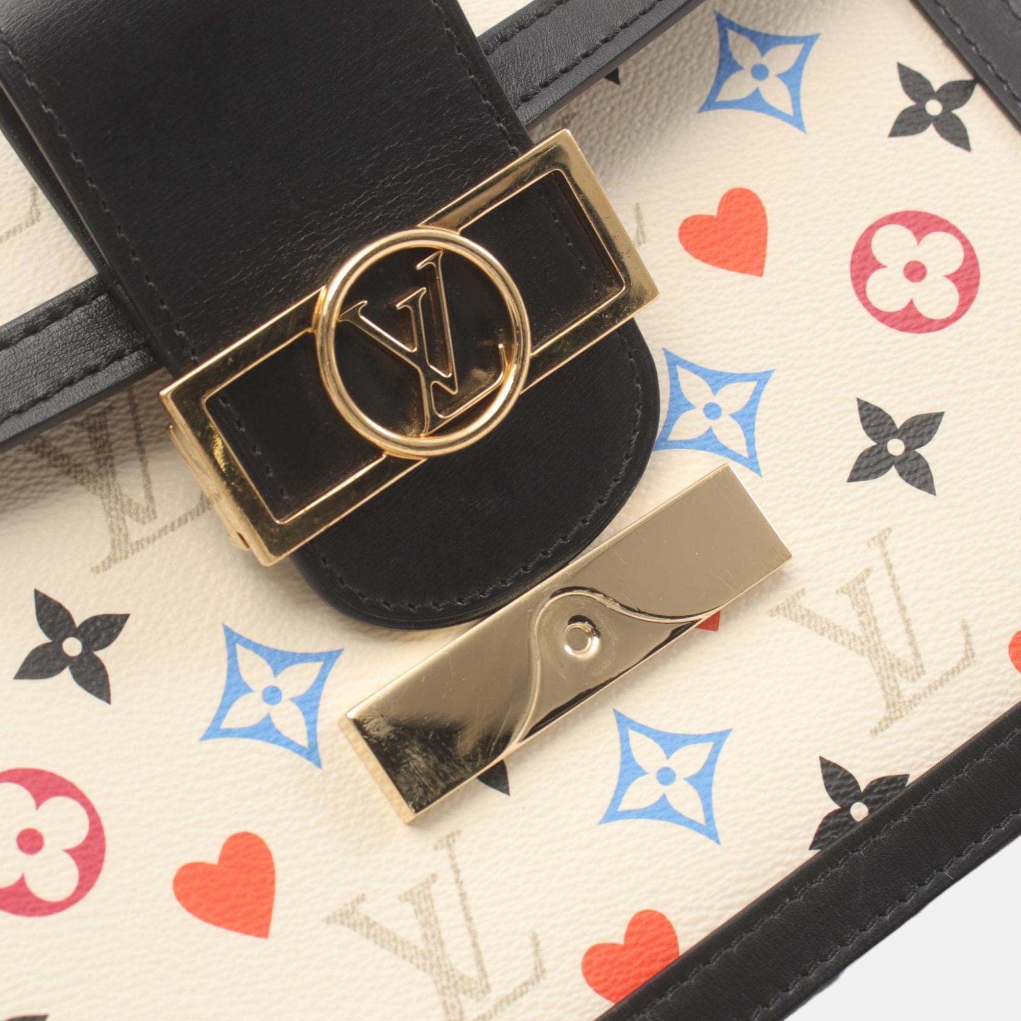 Louis Vuitton White Black Coated Canvas Leather Dauphine Mm Monogram Shoulder Bag