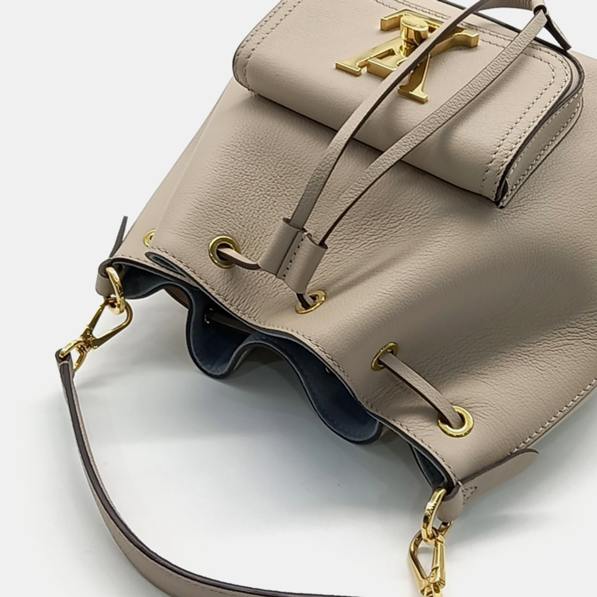 Louis Vuitton Beige Leather Lock Me Bucket Bag