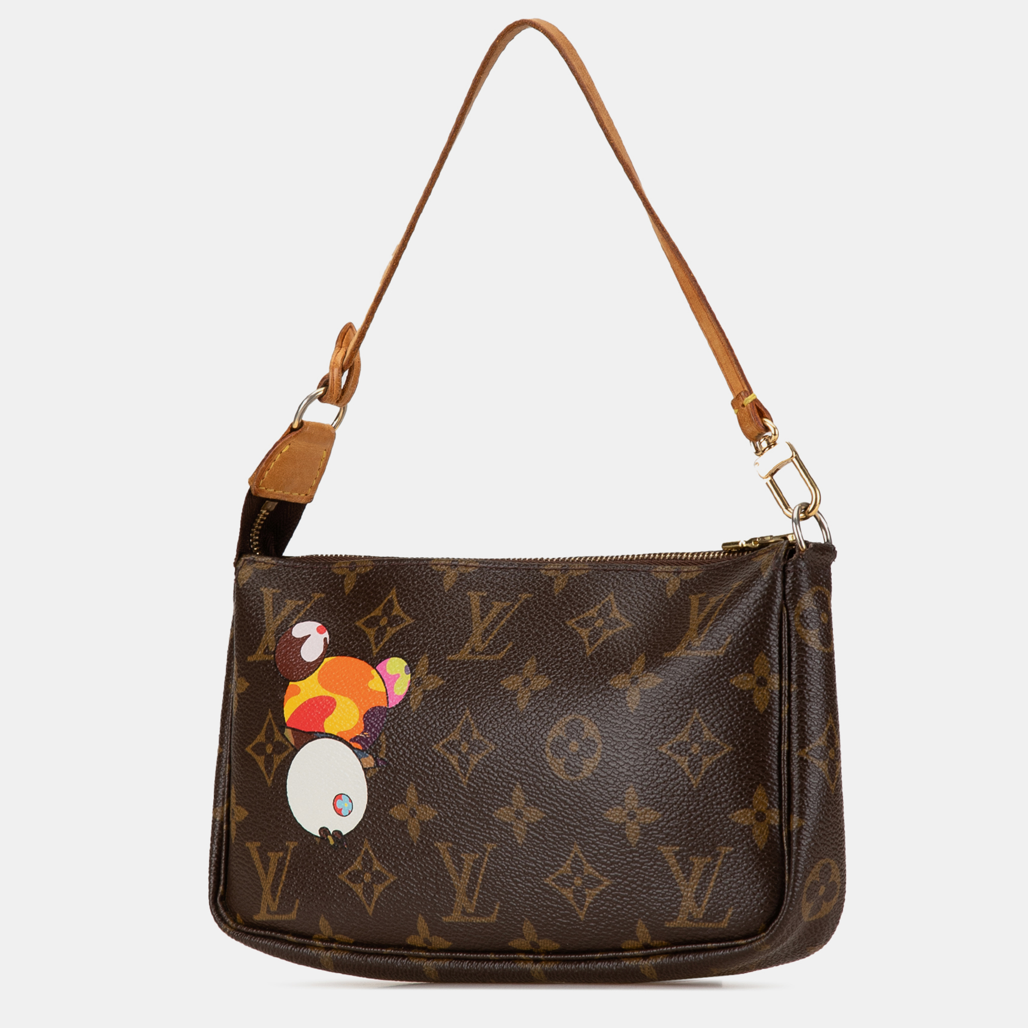 Louis Vuitton Brown Coated Canvas And Vachetta Leather Takashi Murakami Panda Pochette Accessoires Bag