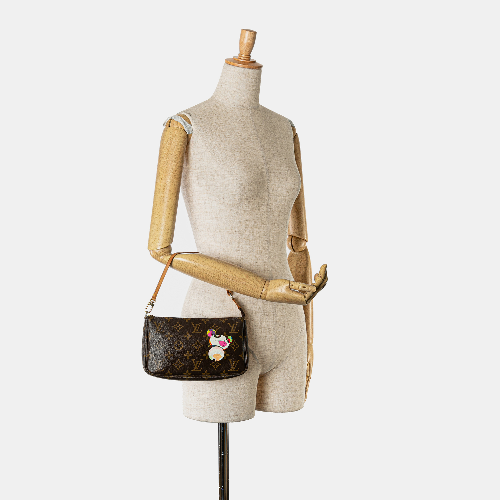 Louis Vuitton Brown Coated Canvas And Vachetta Leather Takashi Murakami Panda Pochette Accessoires Bag