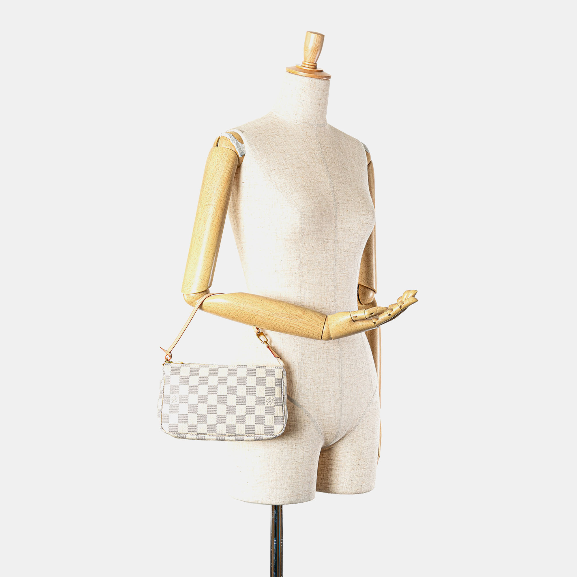 Louis Vuitton White Canvas And Vachetta Leather Damier Azur Pochette Accessoires