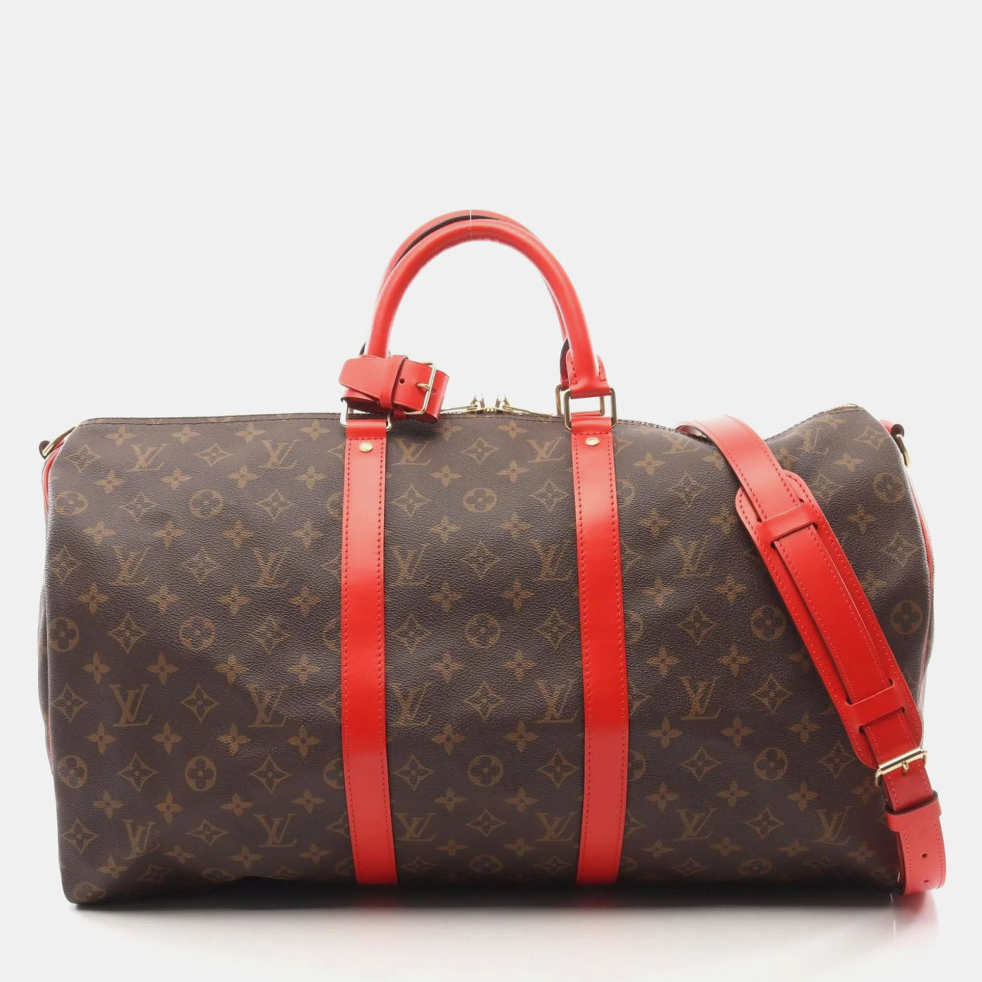 Louis Vuitton Brown/Red Monogram Coated Canvas Leather Keepall Bandouliere 50 Boston Bag
Louis Vuitton Brown/Red Monogram Coated Canvas Leather Keepall Bandouliere 50 Boston Bag