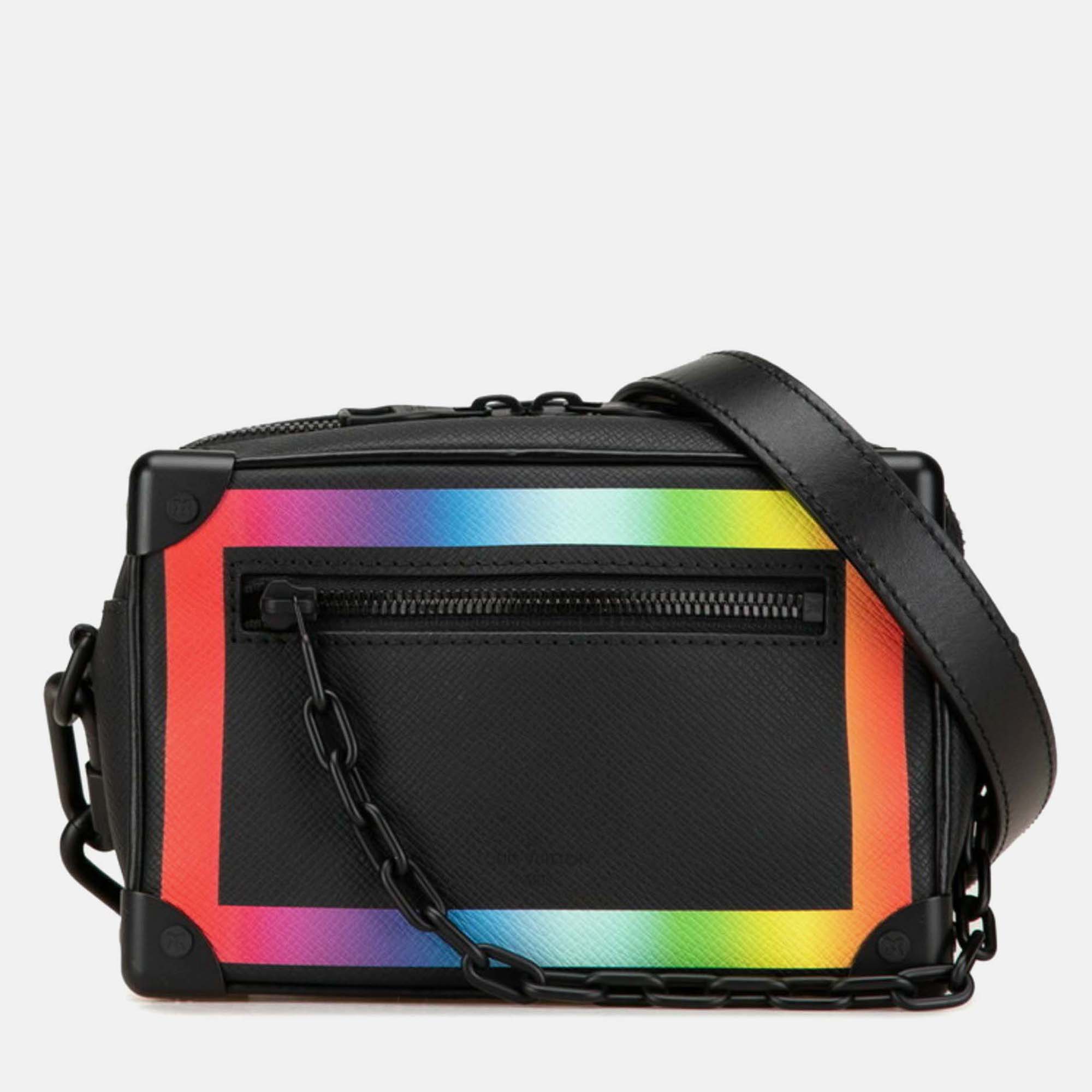 Louis Vuitton Soft Trunk Mini Black Rainbow Taiga Leather Shoulder Bag