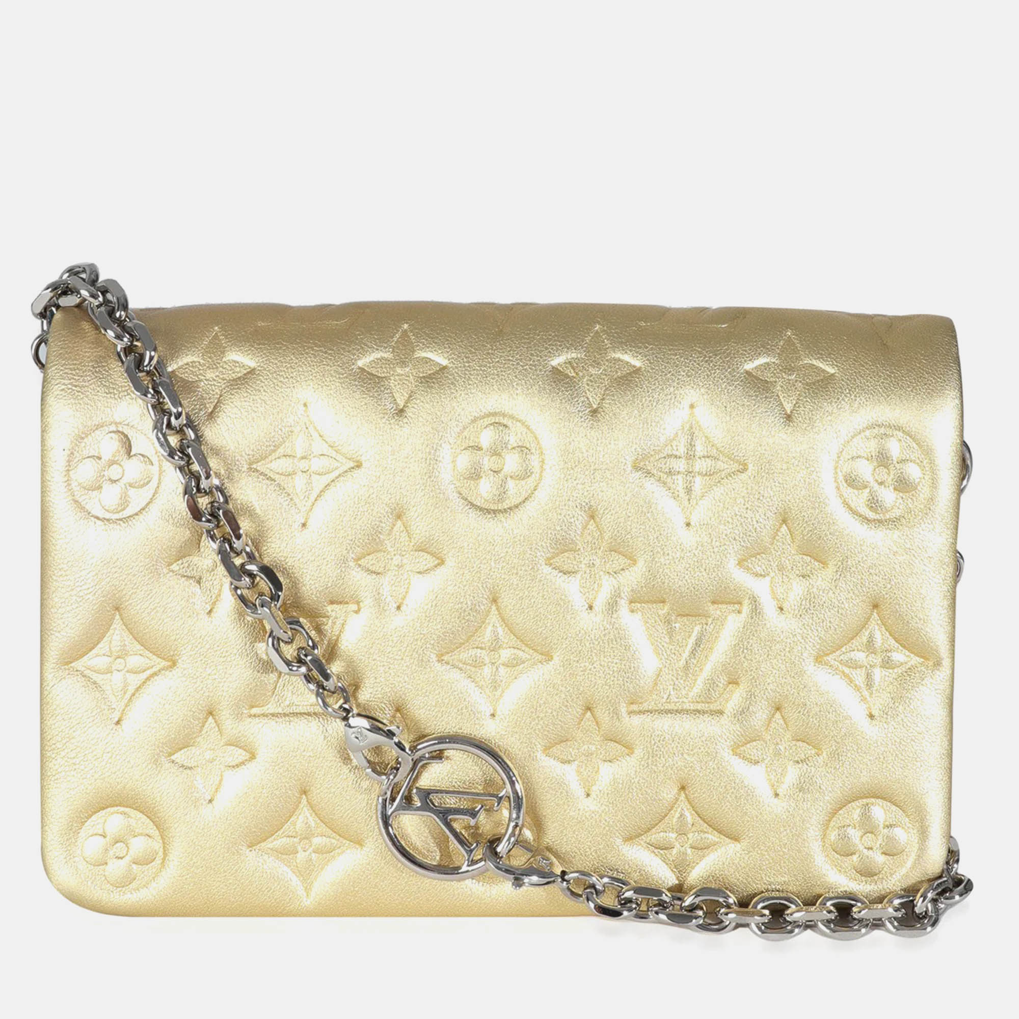 Louis Vuitton Gold Metallic Lambskin Embossed Monogram Pochette Coussin
Louis Vuitton Gold Metallic Lambskin Embossed Monogram Pochette Coussin