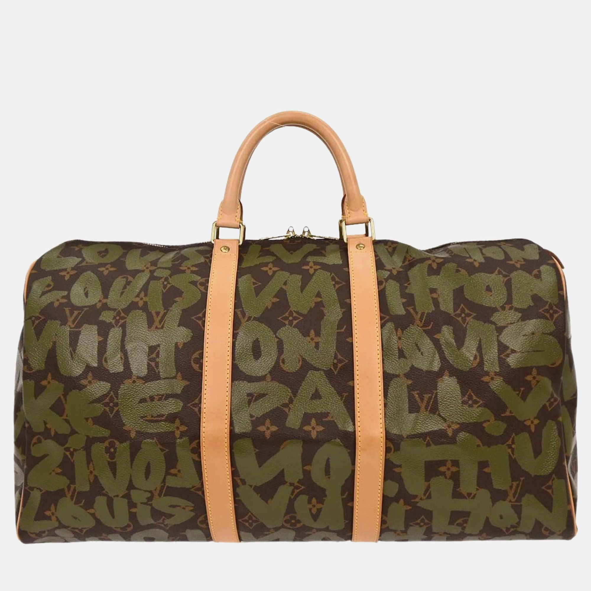 Louis Vuitton Khaki Monogram Graffiti Keepall 50 Duffle Bag, Brown 
Louis Vuitton Khaki Monogram Graffiti Keepall 50 Duffle Bag, Brown