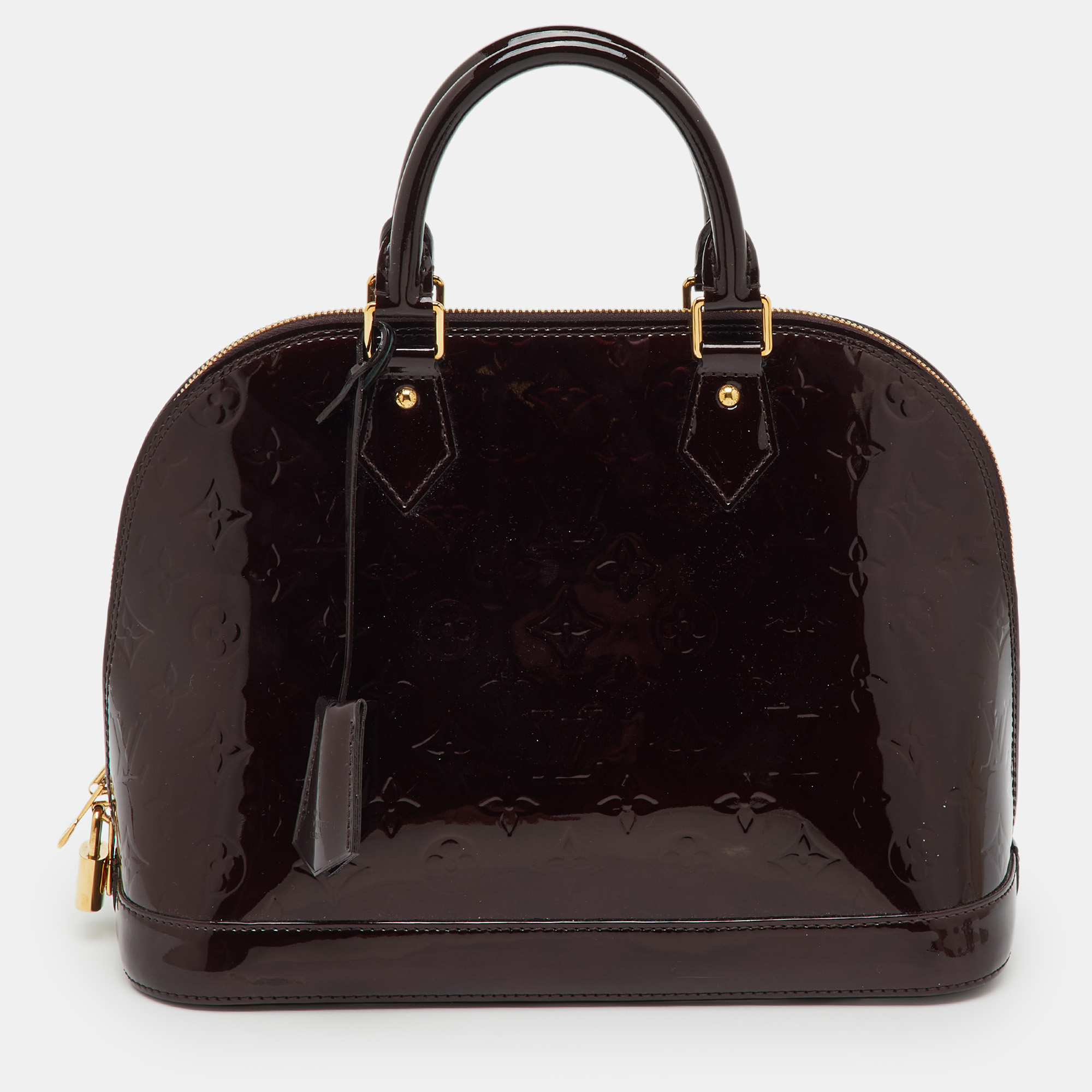 Louis Vuitton Amarante Monogram Vernis Alma PM Bag, Burgundy 
Louis Vuitton Amarante Monogram Vernis Alma PM Bag, Burgundy