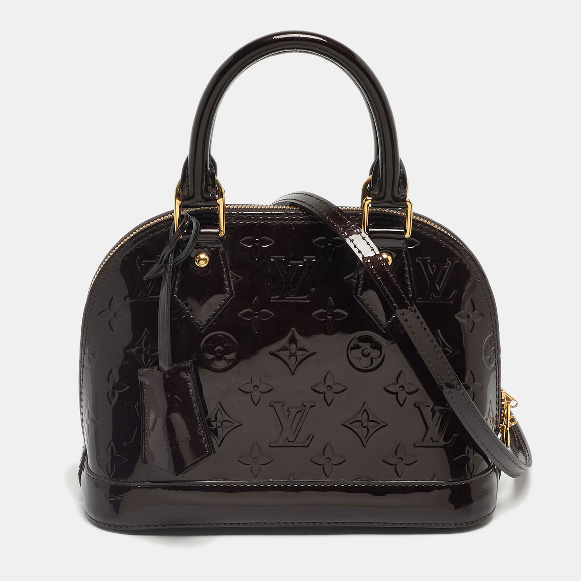 Louis Vuitton Amarante Monogram Vernis Alma BB Bag, Burgundy 
Louis Vuitton Amarante Monogram Vernis Alma BB Bag, Burgundy
