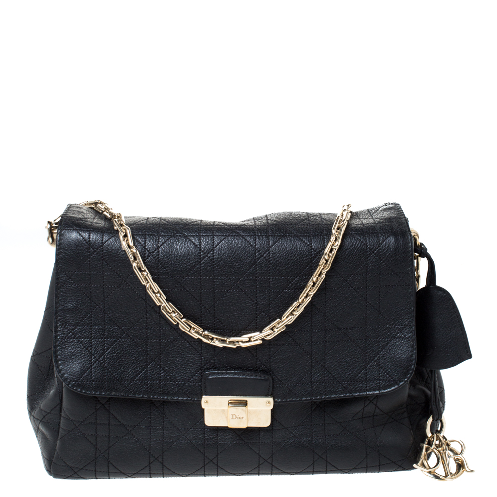Image of Dior Black Cannage Leather Large Diorling Shoulder Bag