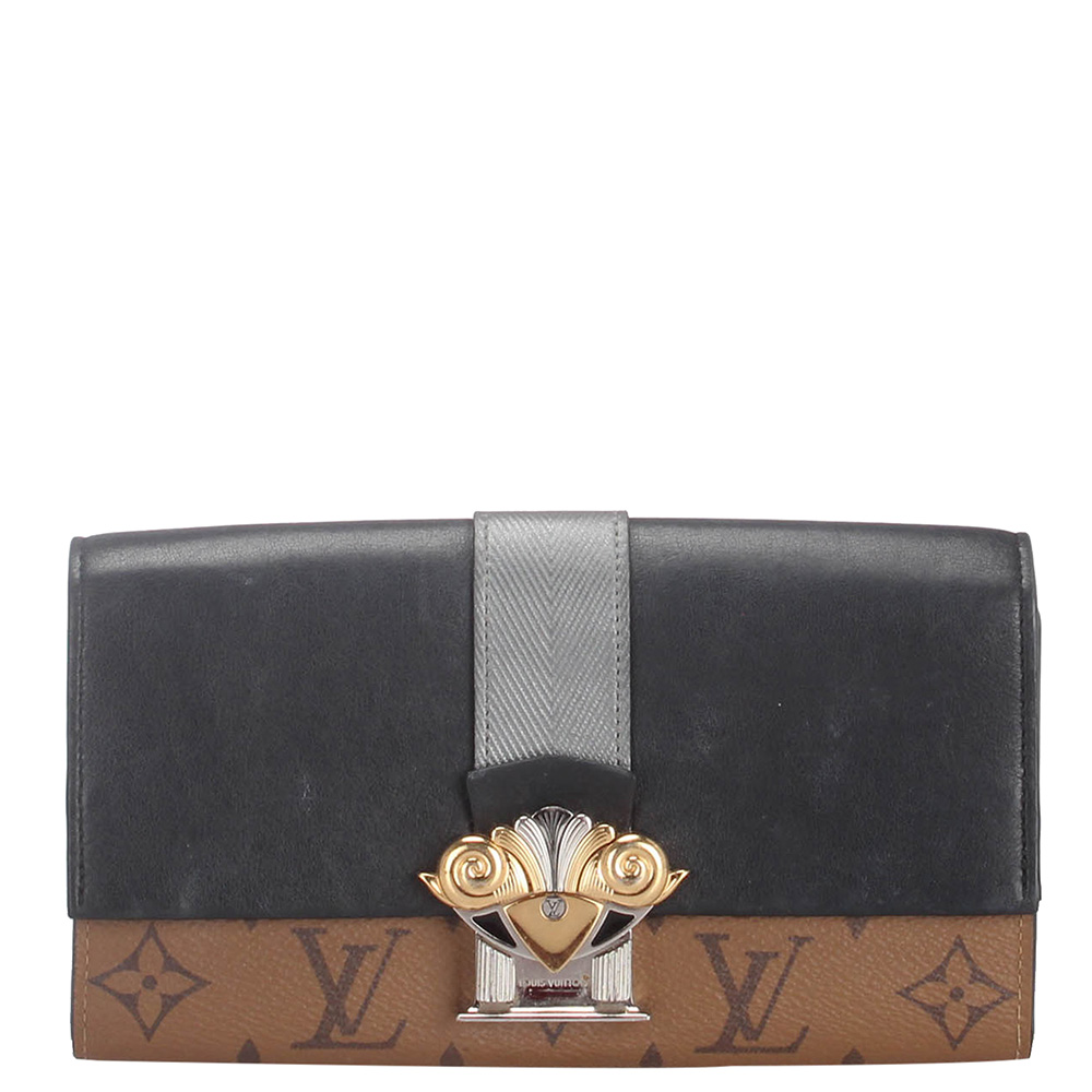 Image of Louis Vuitton Black/Brown Leather/Monogram Canvas Reverse Sarah Column Long Wallet