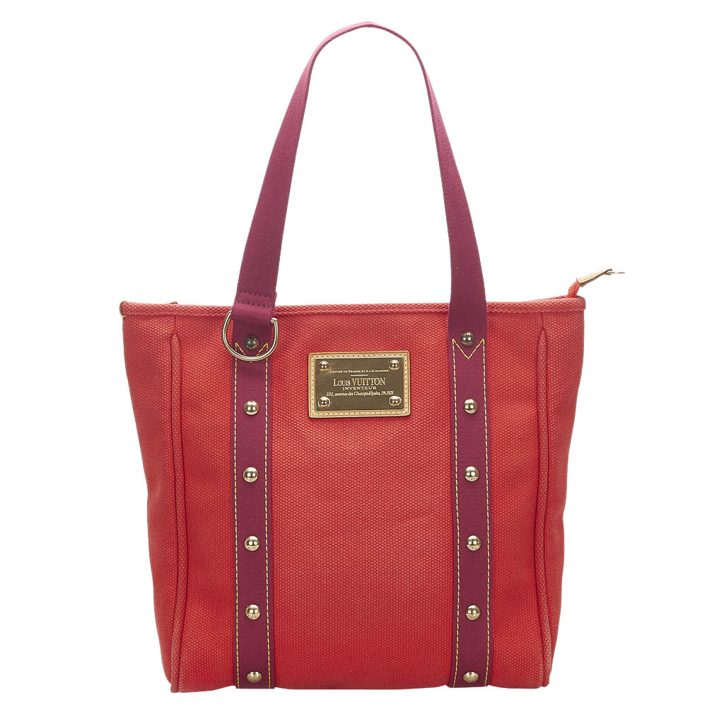 Louis Vuitton Red Canvas Antigua Cabas MM Bag