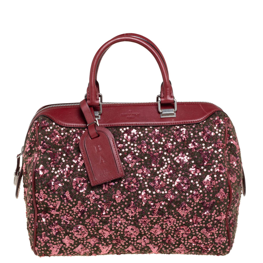 Louis Vuitton Burgundy/Green Wool, Sequin, and Leather Sunshine Express Speedy 30 Bag