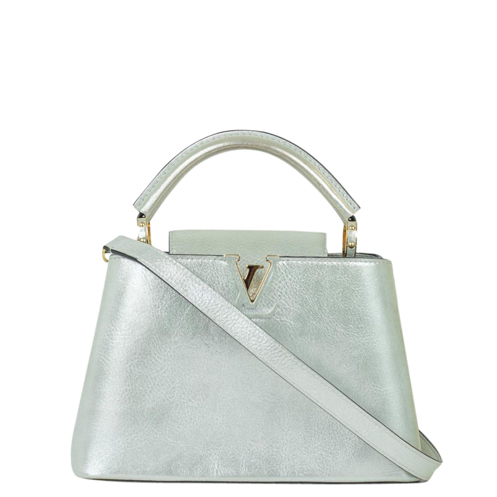 Louis Vuitton Silver Leather Capucines PM Bag
