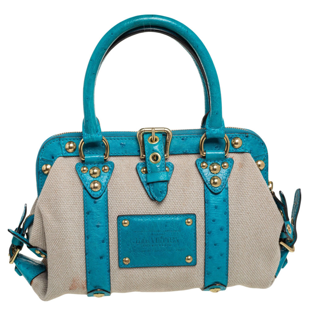 Louis Vuitton Turquoise Ostrich and Sac de Nuit Toile Limited Edition Trianon MM Bag