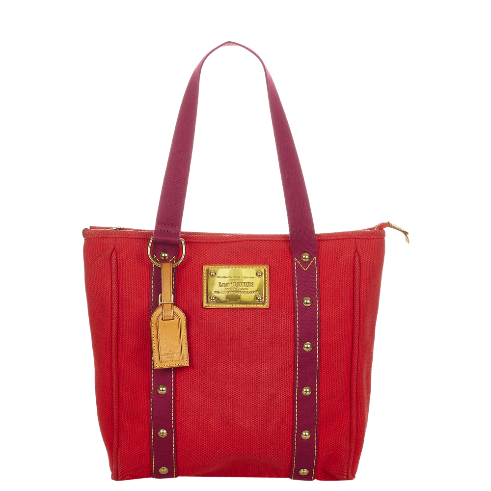 Louis Vuitton Red Canvas Fabric Antigua Cabas MM Tote Bag