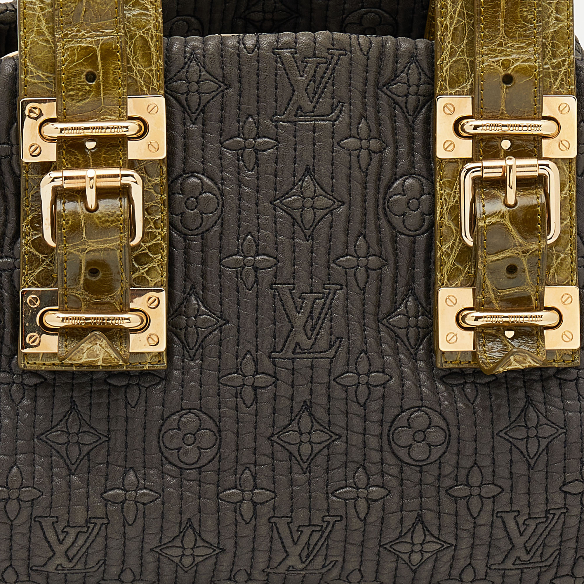 Louis Vuitton Green/Dark Grey Monogram Leather And Alligator Motard Biker Bag